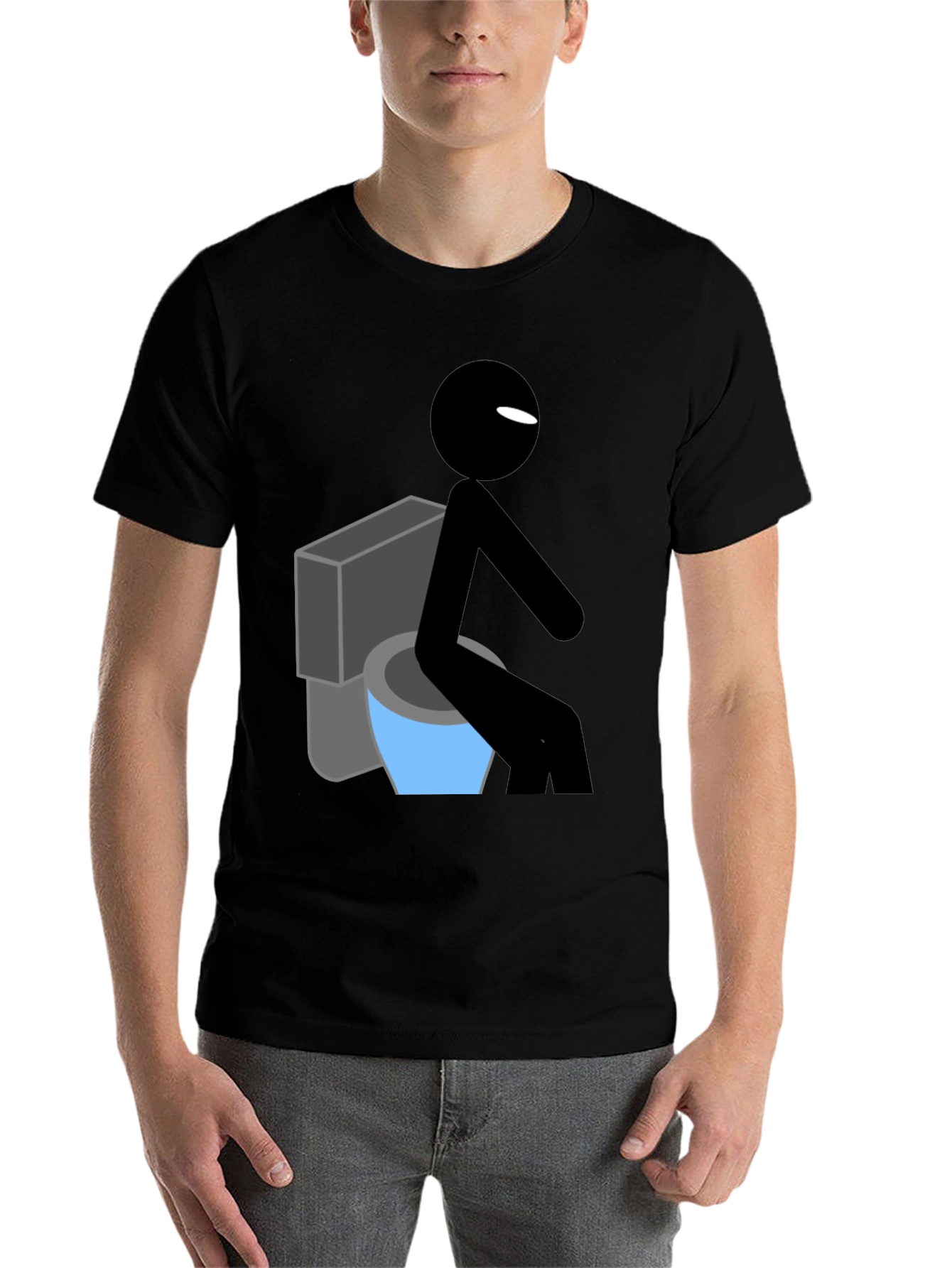 Black Toilet Humor Graphic Tee - Funny Stick Figure Shirt view 7
