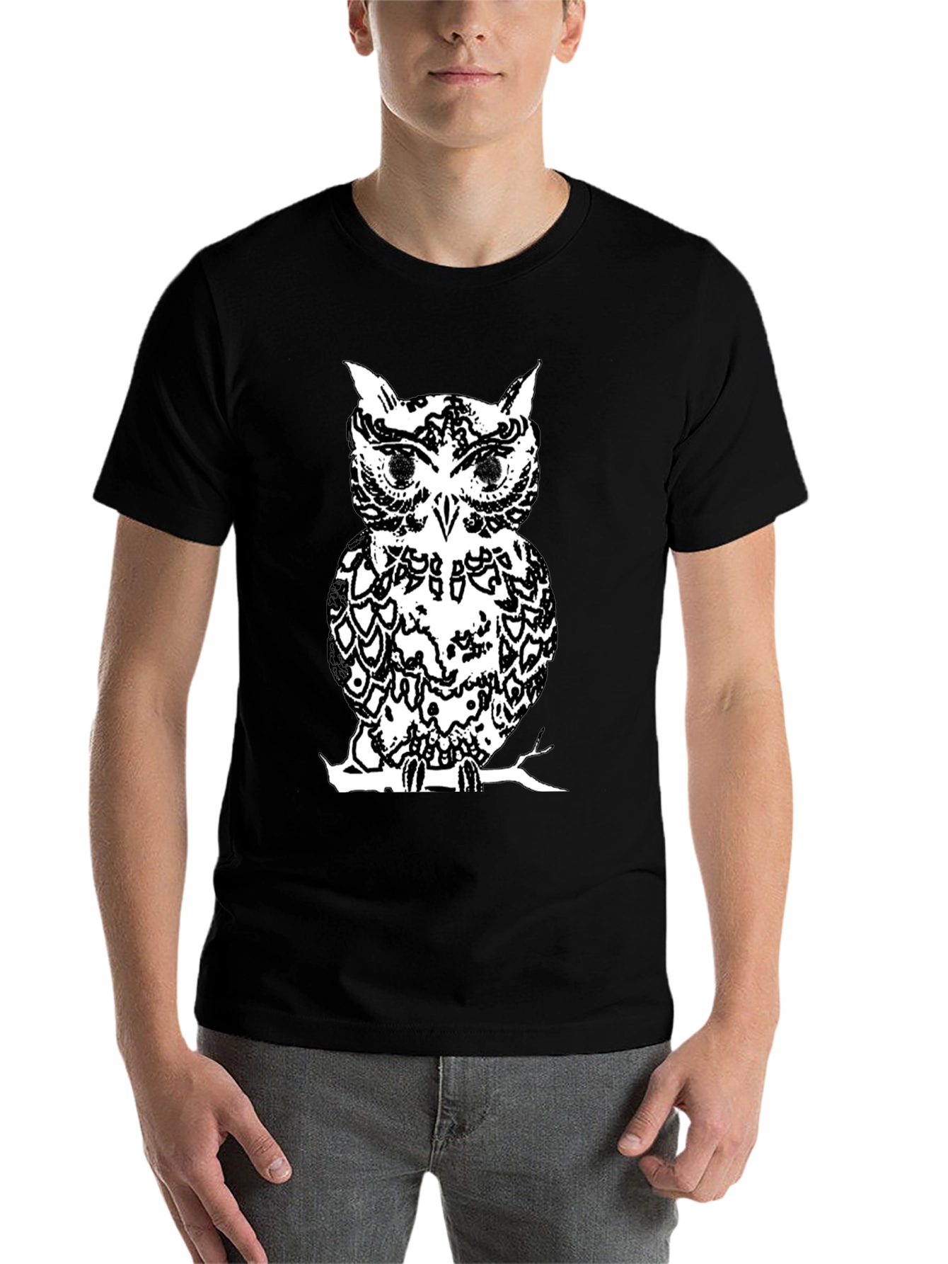 Black Black Owl Graphic Tee - Stylish Men's T-Shirt view 7