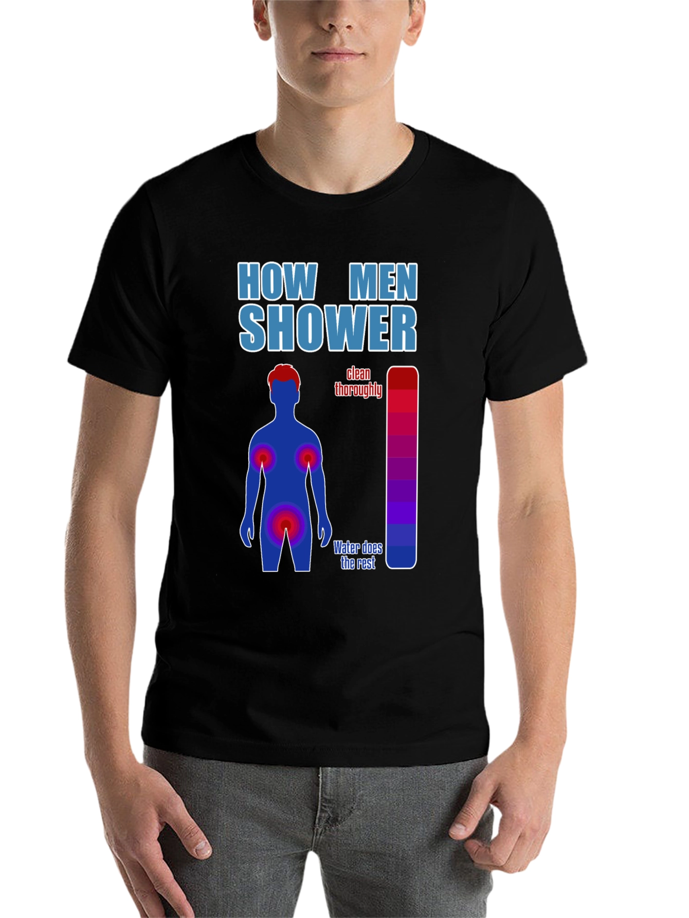 Black Humorous Men's Shower Guide T-Shirt view 7
