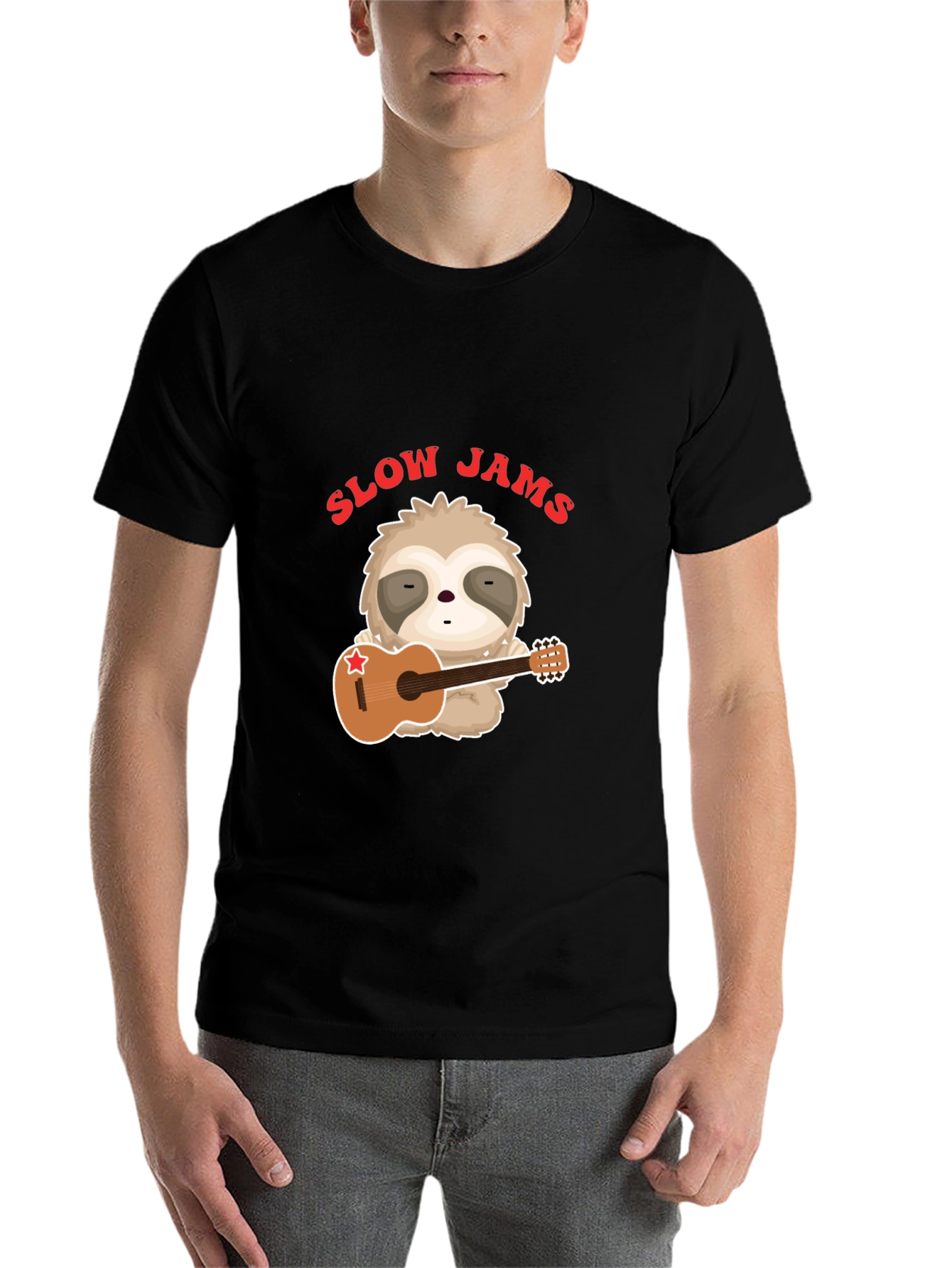 Black Slow Jams Sloth Guitarist Graphic Tee view 7
