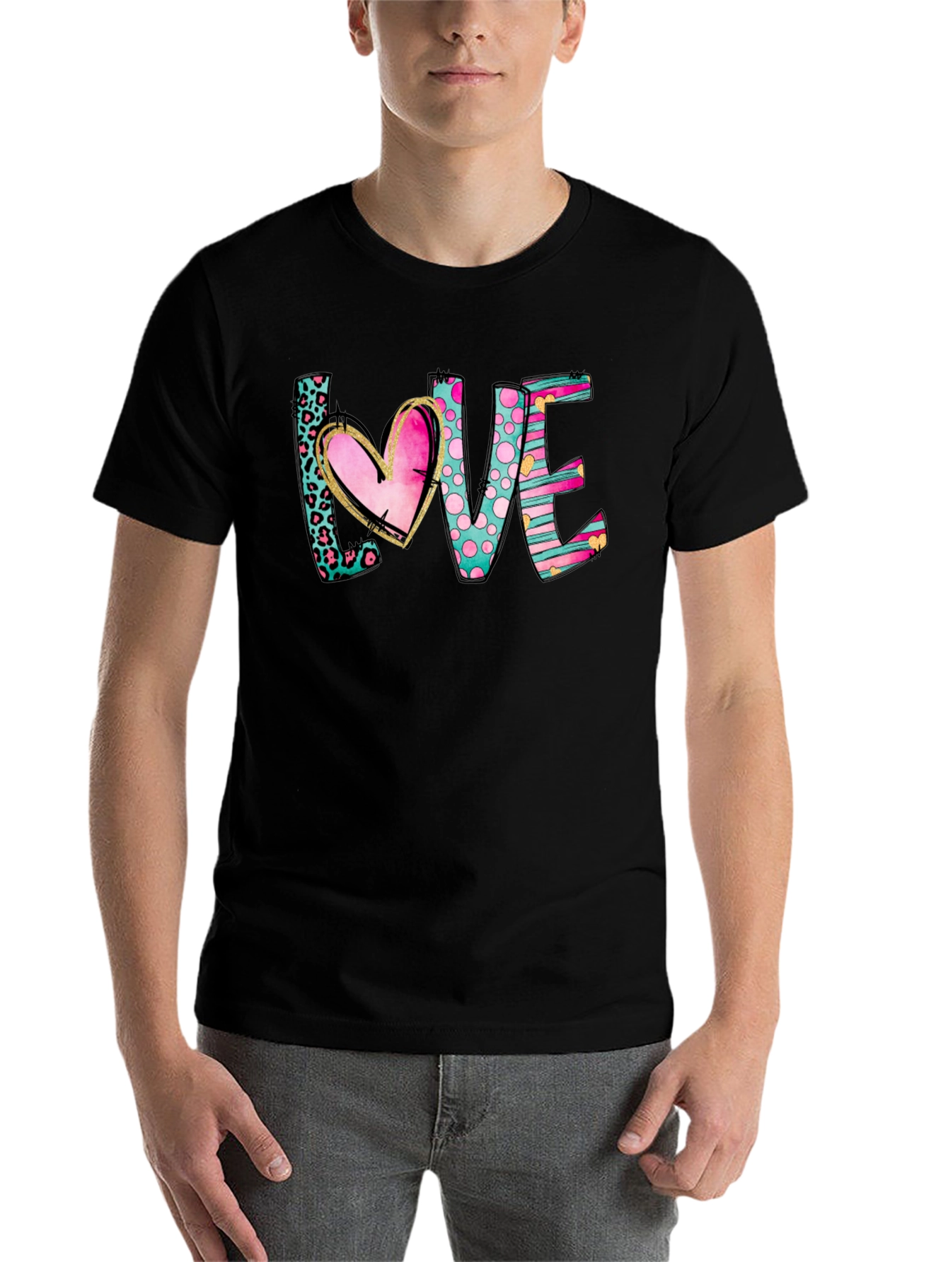 Black LOVE T-Shirt - Heart Design view 7