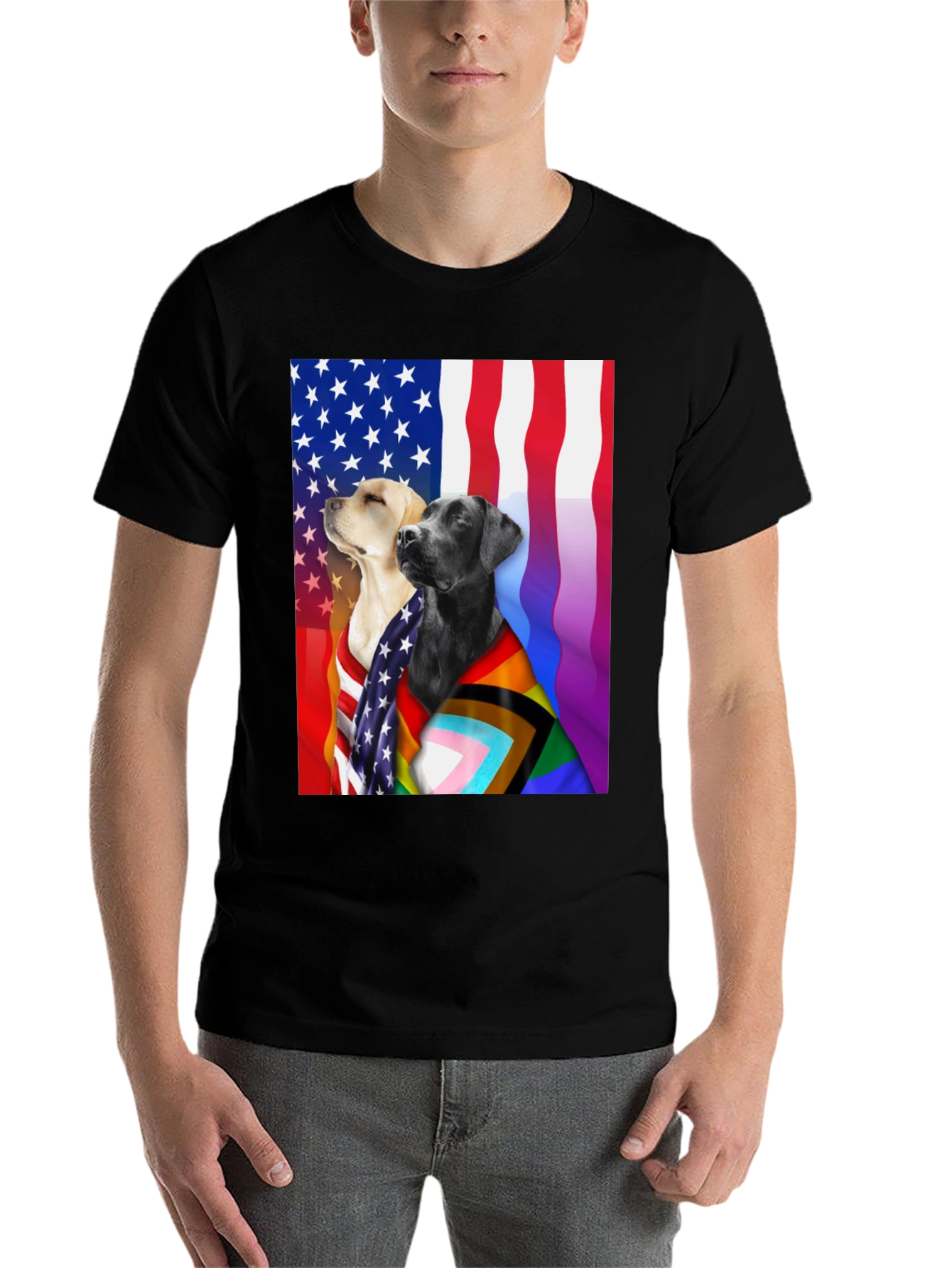 Black Patriotic Pride Dogs T-Shirt - American & LGBTQ+ Flags view 7