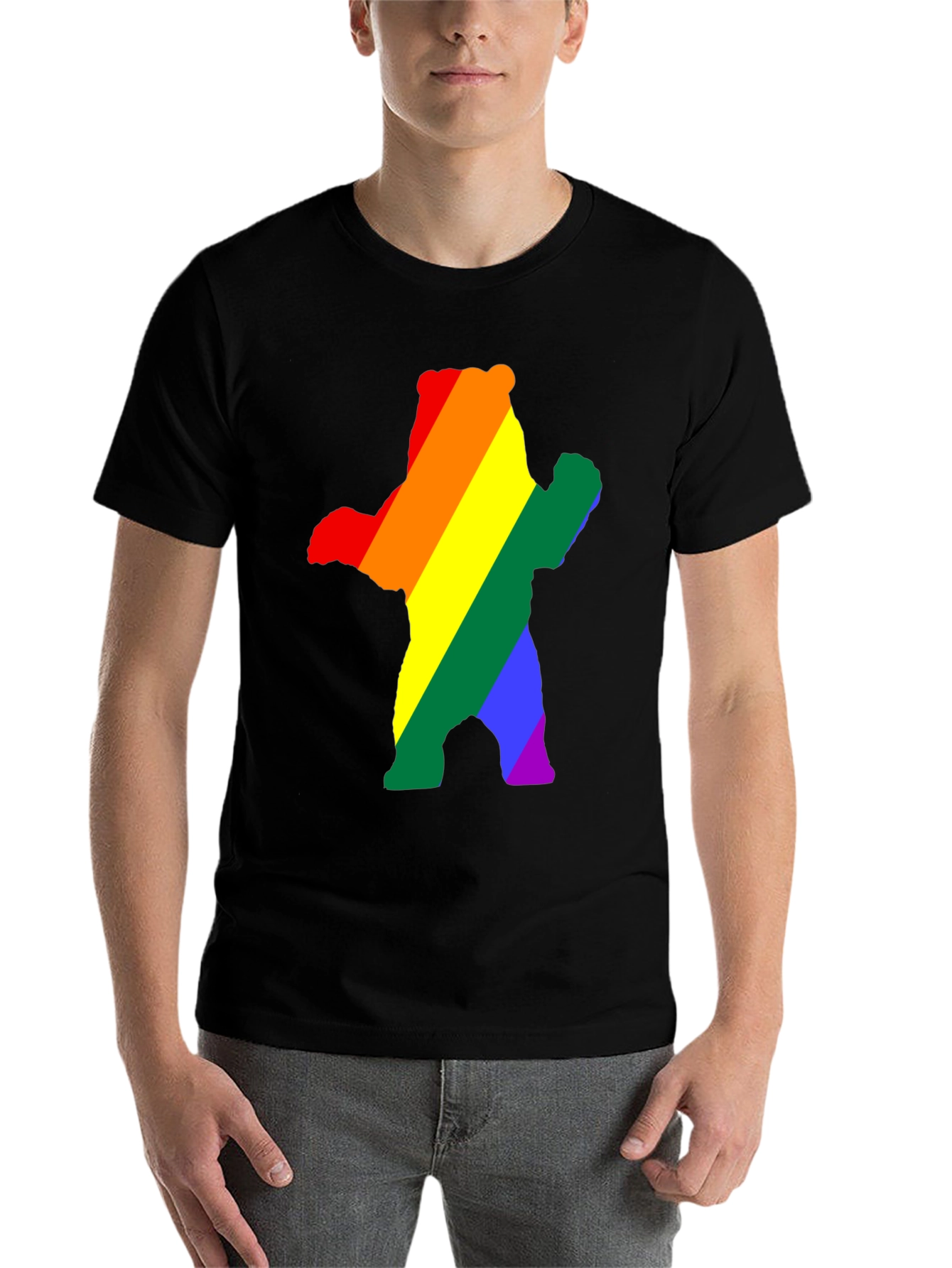 Black Rainbow Bear Pride T-Shirt - Black Crew Neck Cotton Tee view 7
