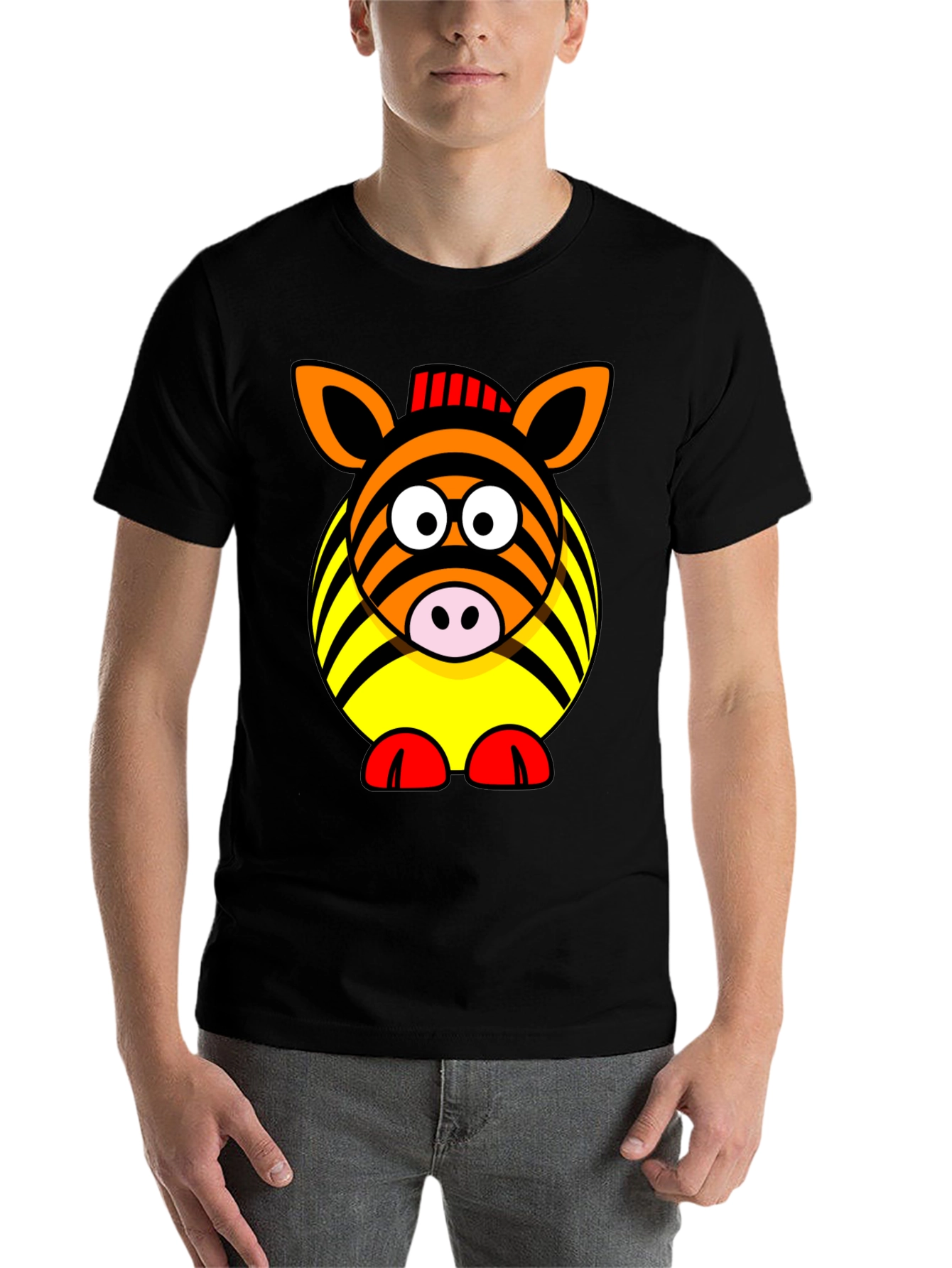 Black Zebra Cartoon Graphic Black T-Shirt view 7