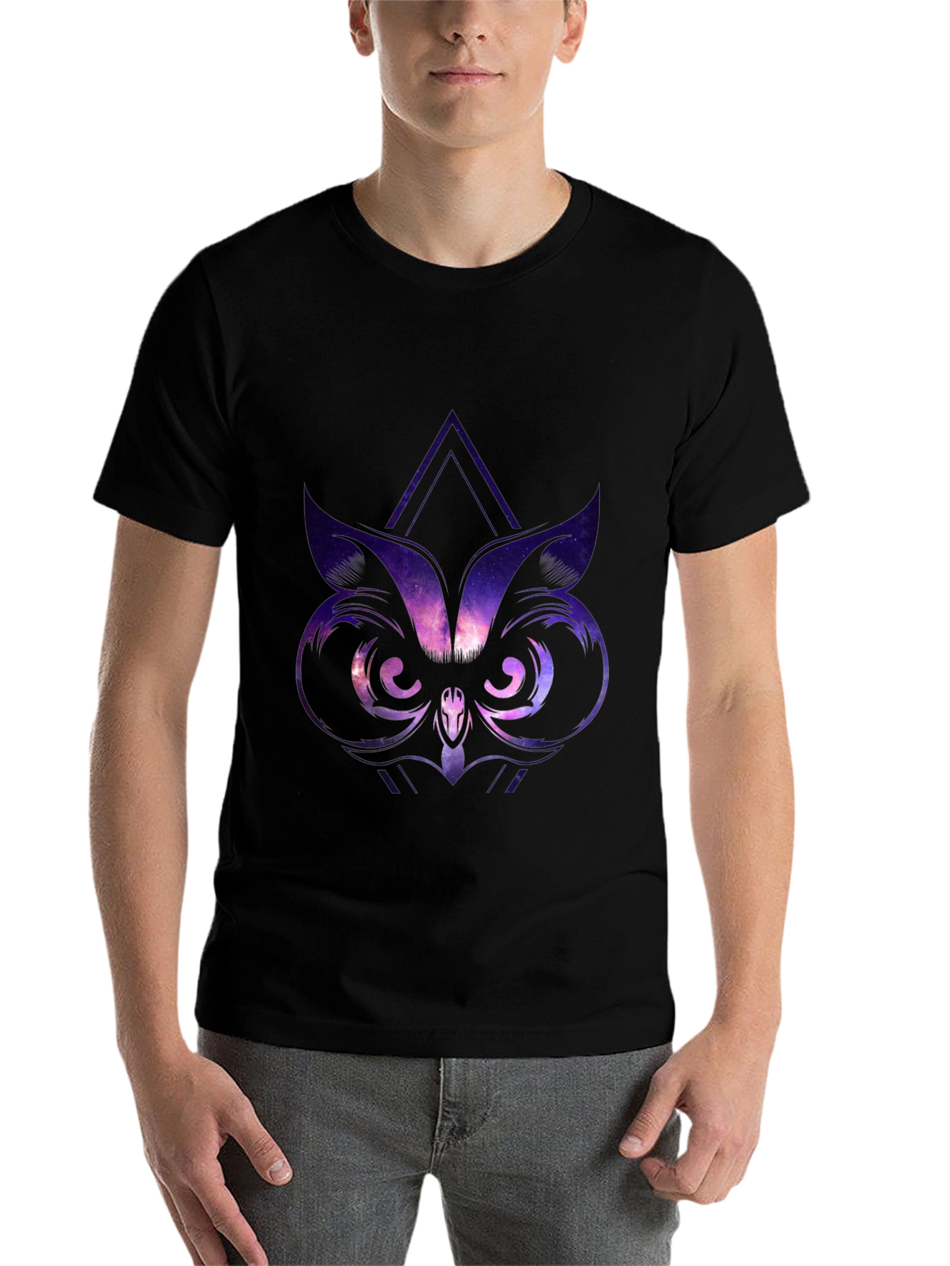 Black Galaxy Owl Graphic Tee - Black view 7