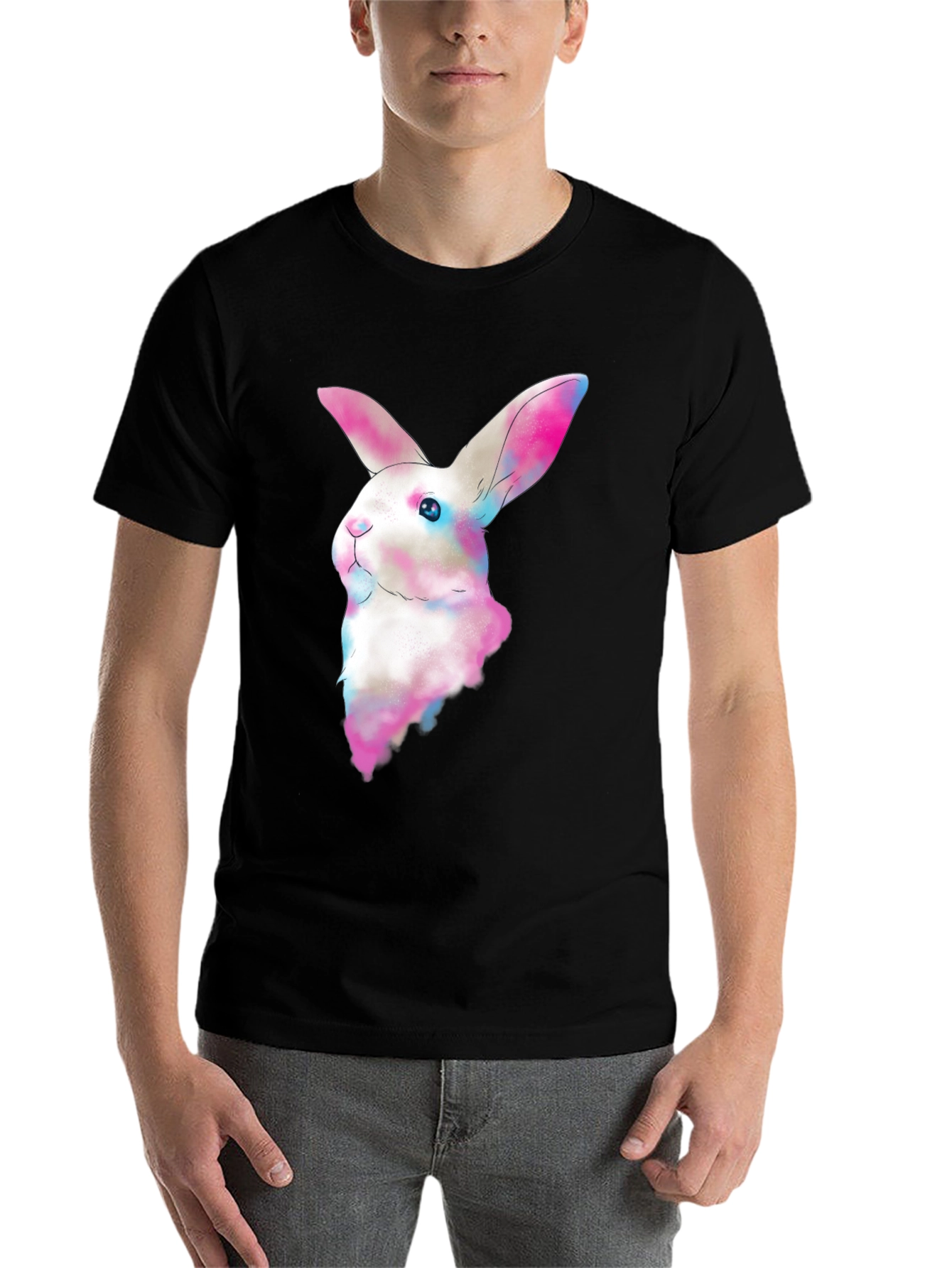 Black Watercolor Bunny T-Shirt - Soft Cotton Tee view 7