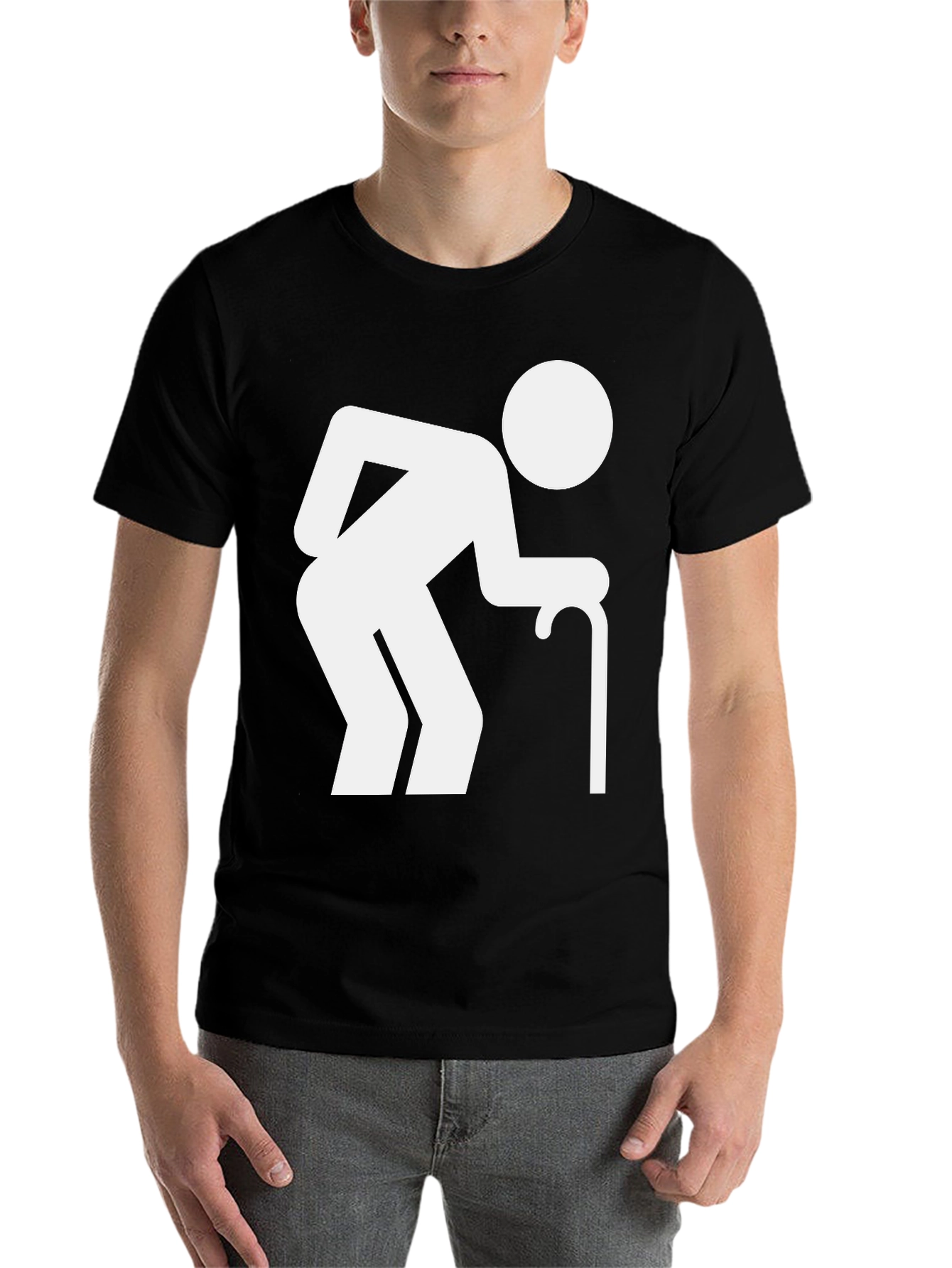 Black Funny Old Man Stick Figure Black T-Shirt view 7