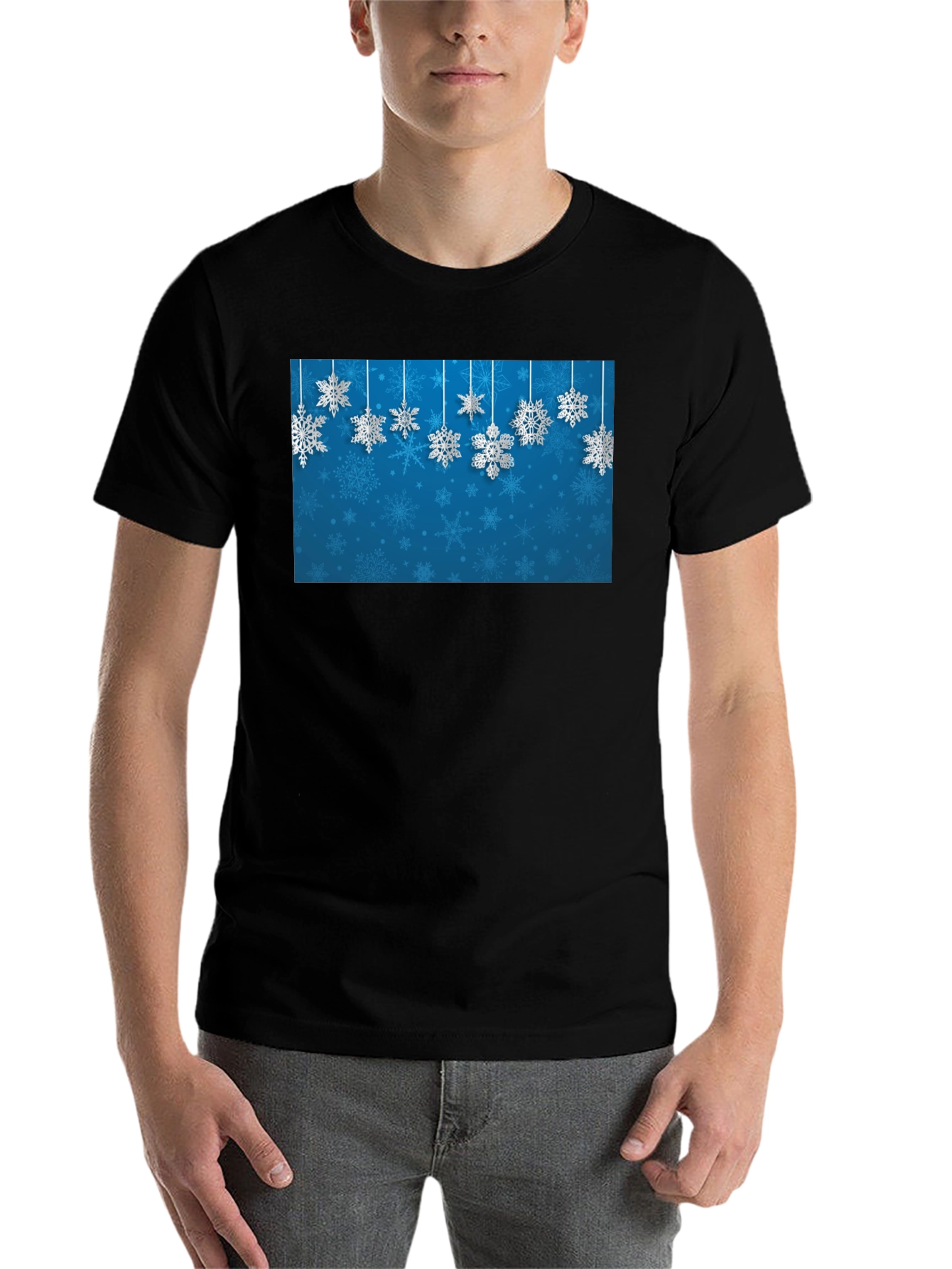 Black Snowflake Graphic Print Crew Neck T-Shirt view 7