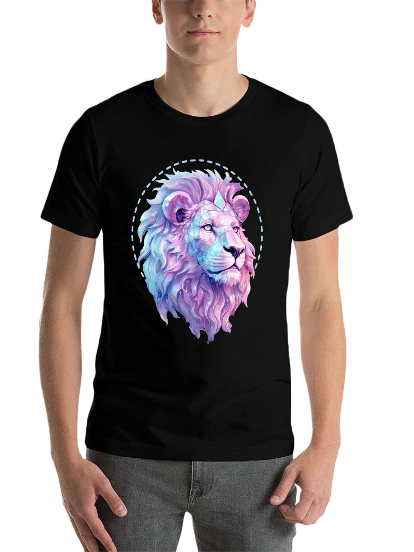 Black Geometric Lion Graphic Print Black T-Shirt view 7