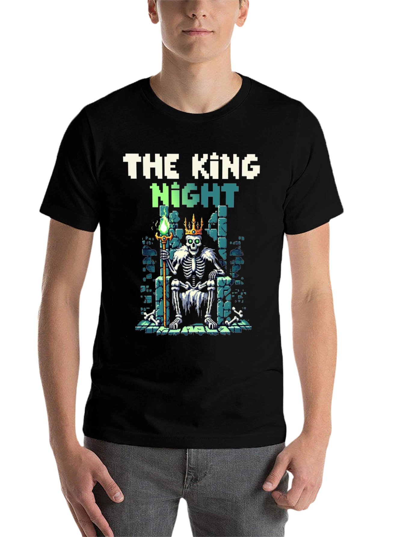 Black King Knight Pixel Art T-Shirt view 7