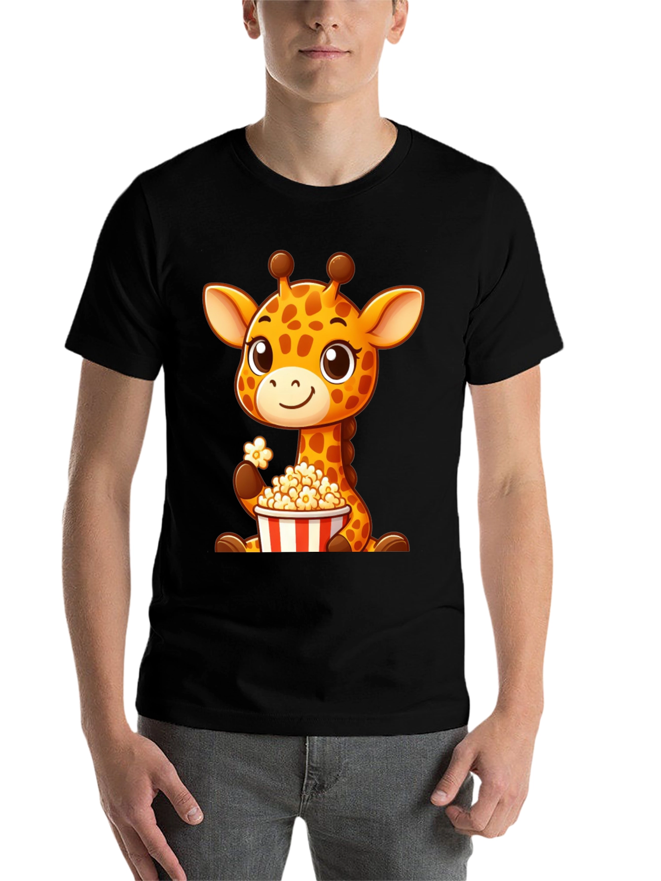 Black Giraffe Popcorn T-Shirt: Cute Cartoon Animal Tee view 7