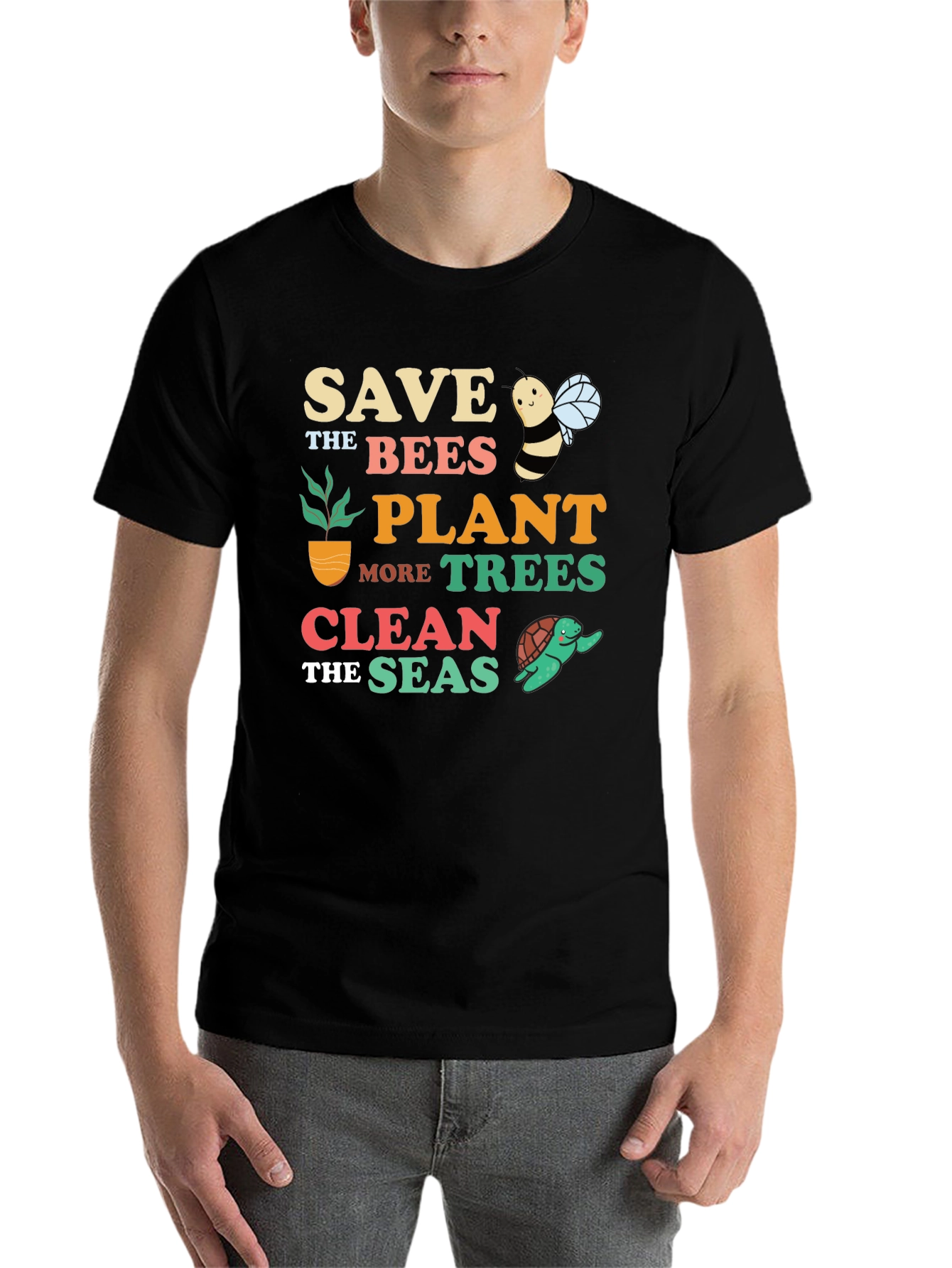 Black Save the Bees Graphic T-Shirt - Earth Day Apparel view 7