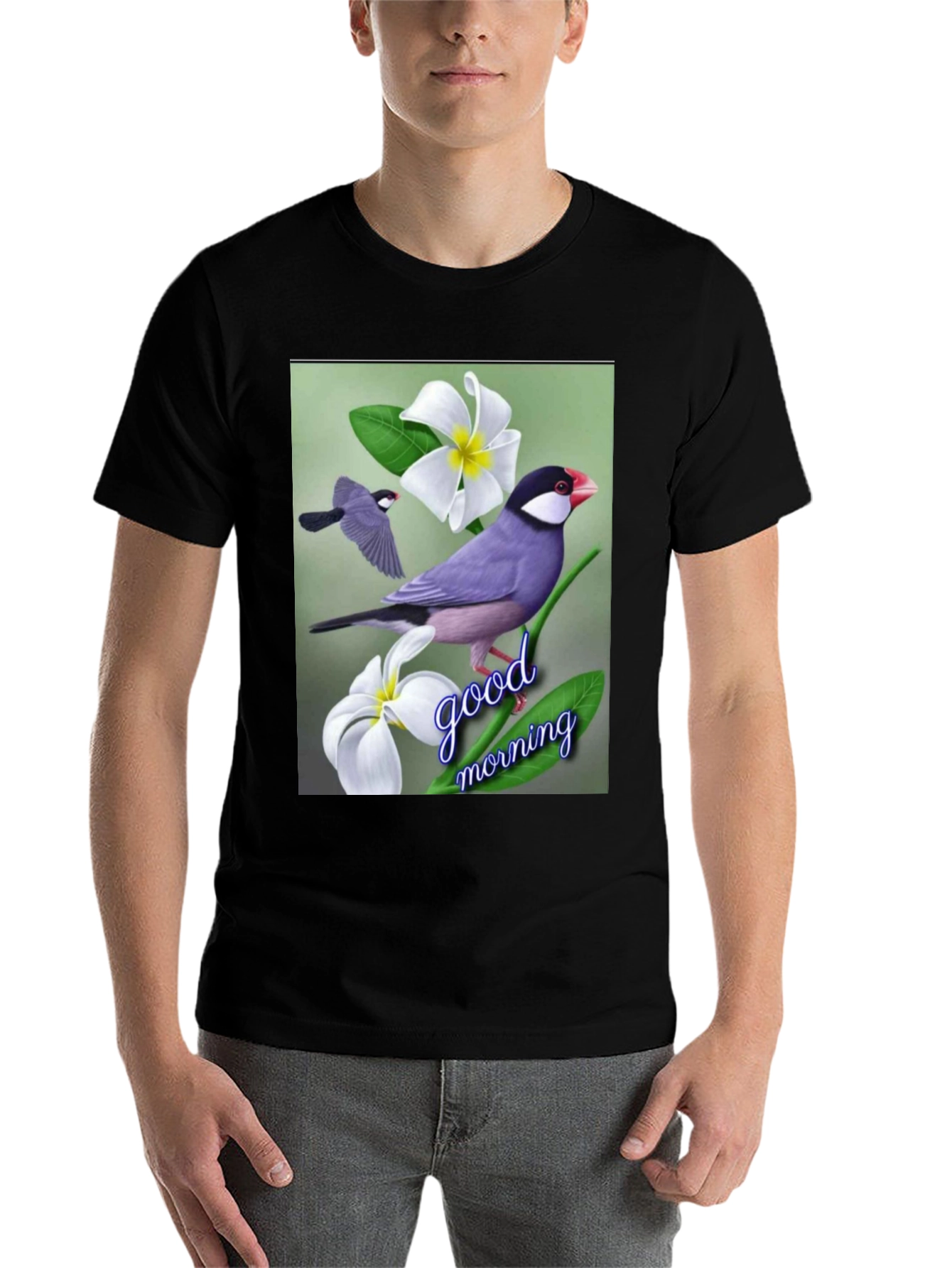 Black Bird & Floral Graphic Tee - Good Morning view 7