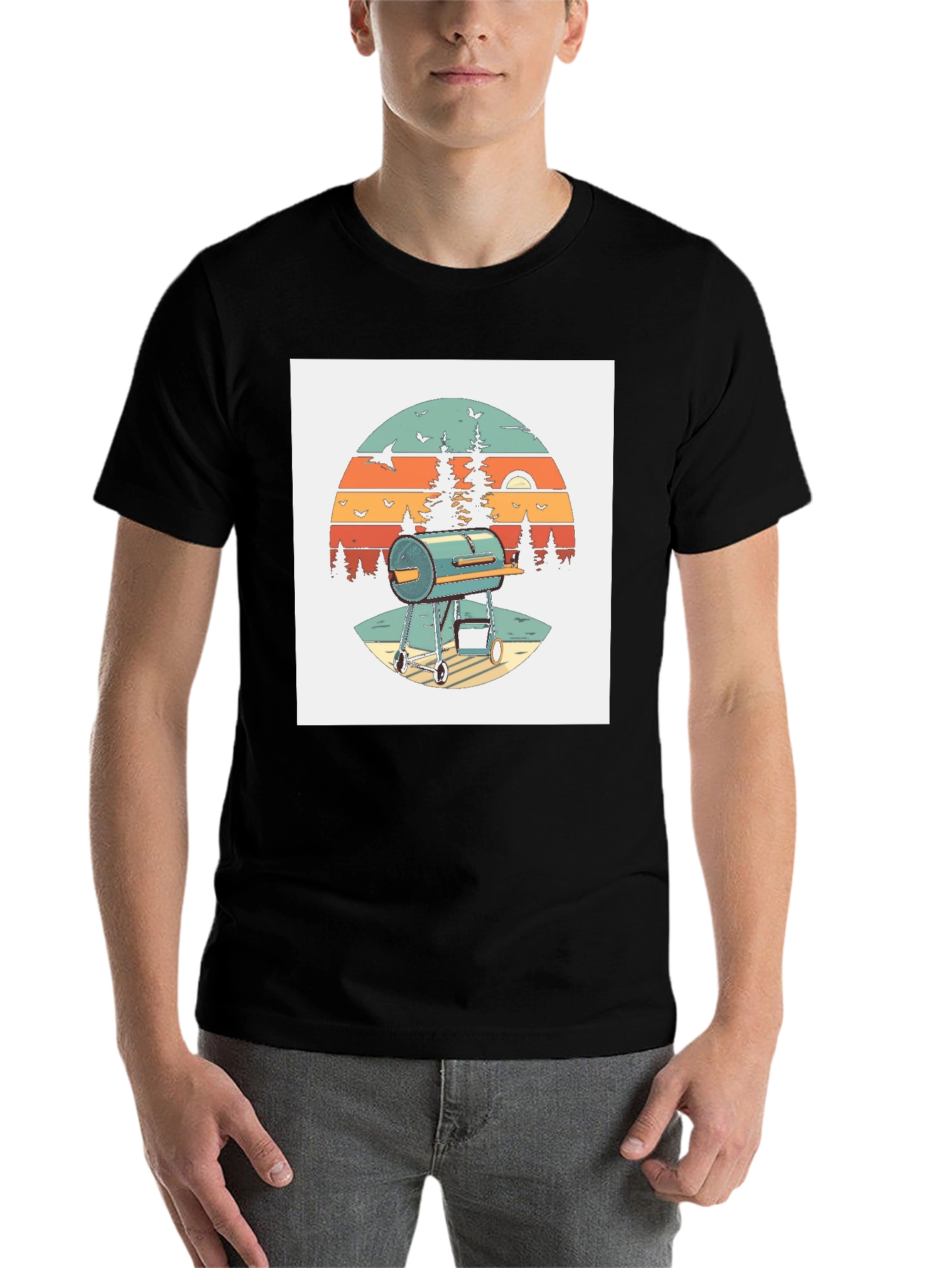 Black Retro BBQ Grill T-Shirt view 7