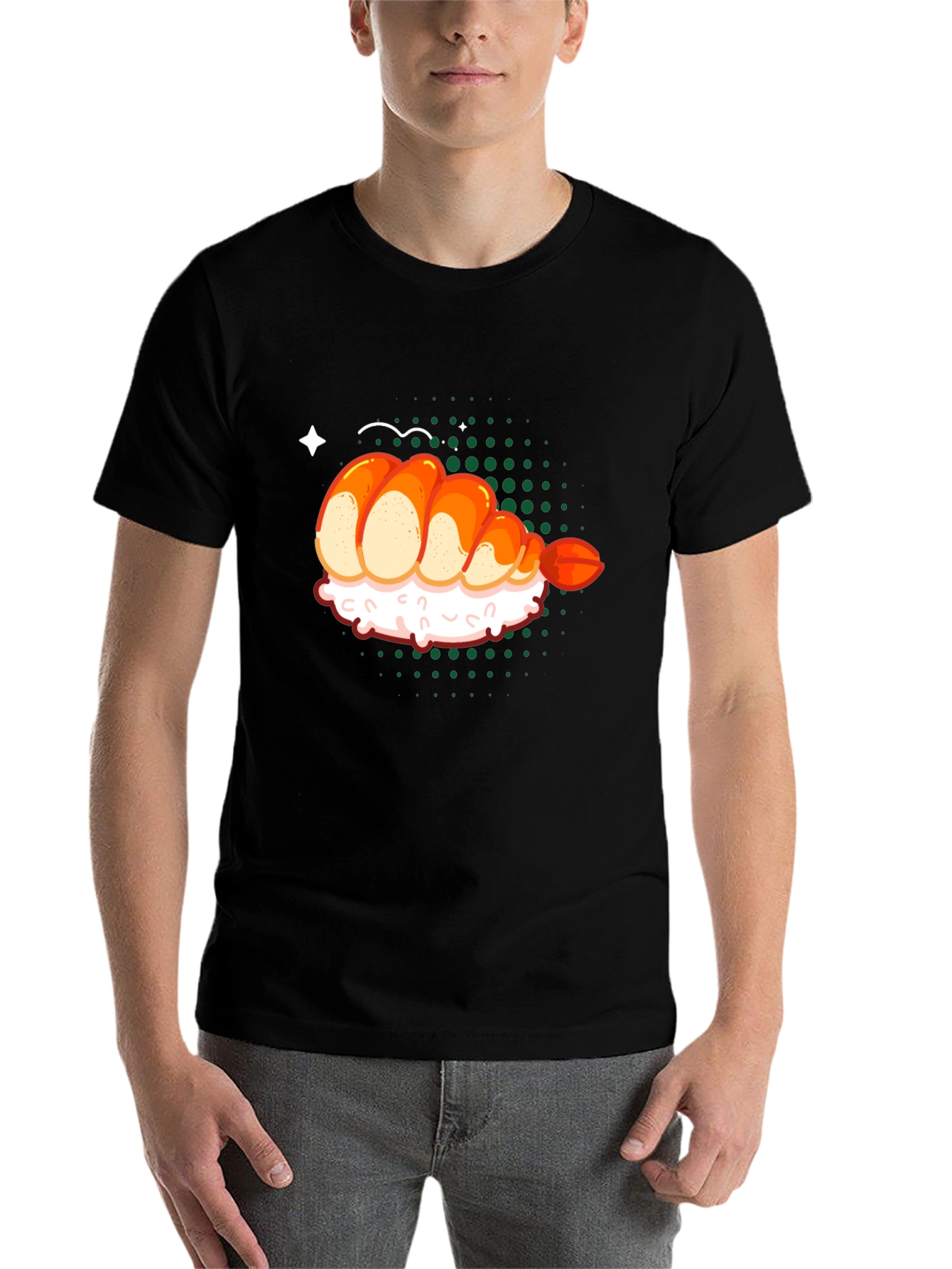 Sushi Shrimp Graphic Tee - Unisex Black T-Shirt - 7