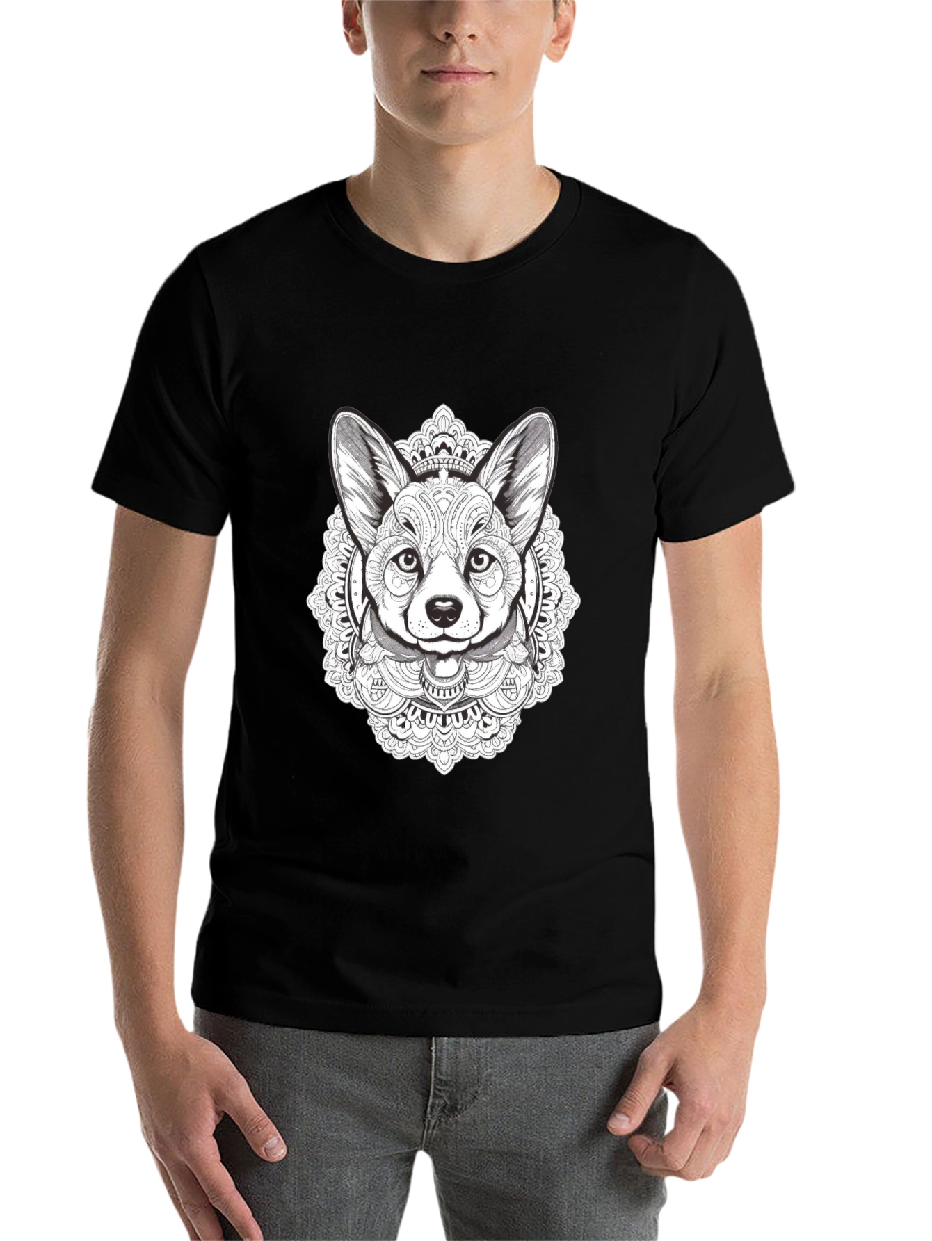 Black Corgi Mandala Graphic Tee - Stylish Dog Lover's T-Shirt view 7