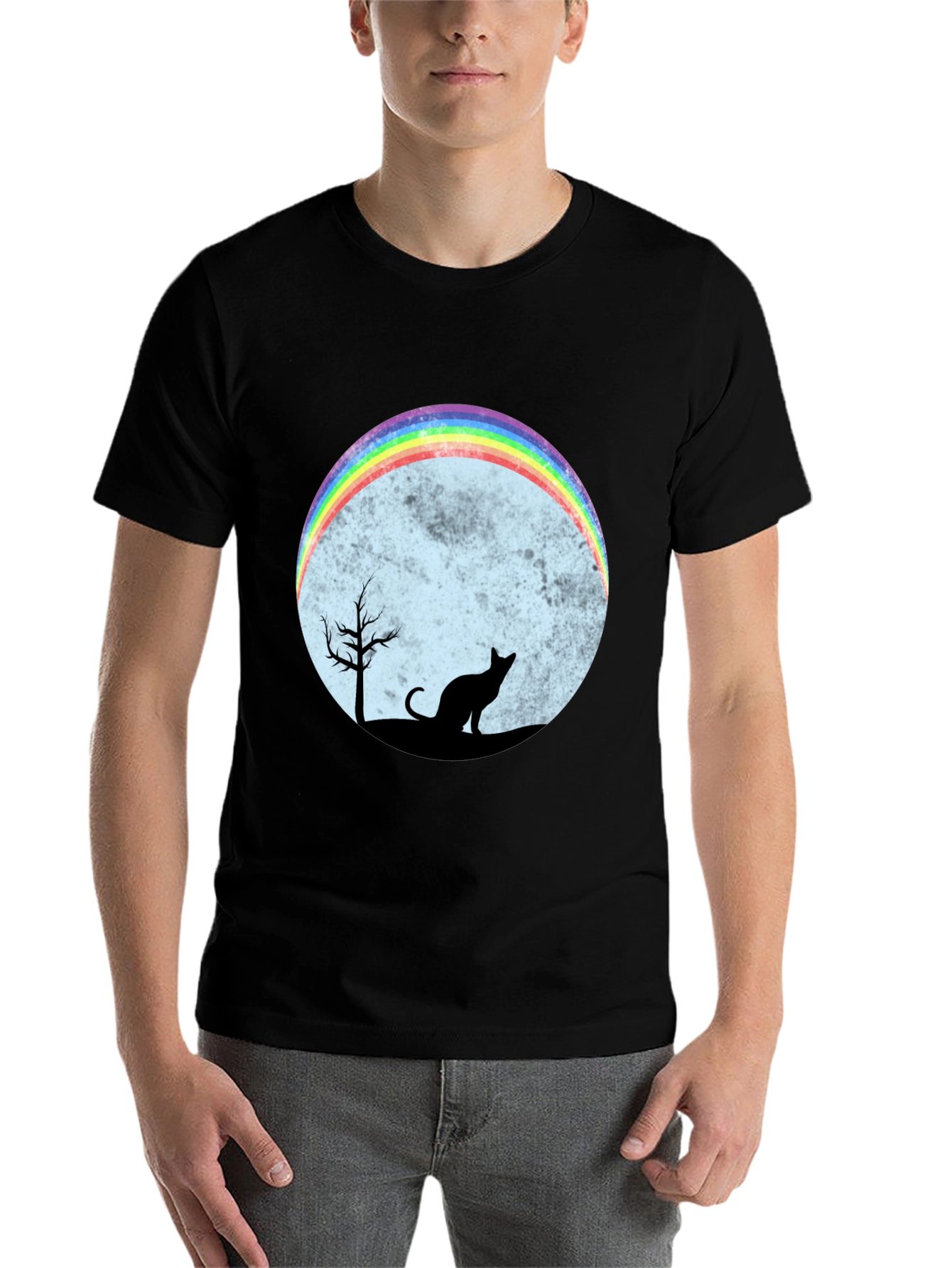 Black Rainbow Cat Silhouette Graphic T-Shirt view 7