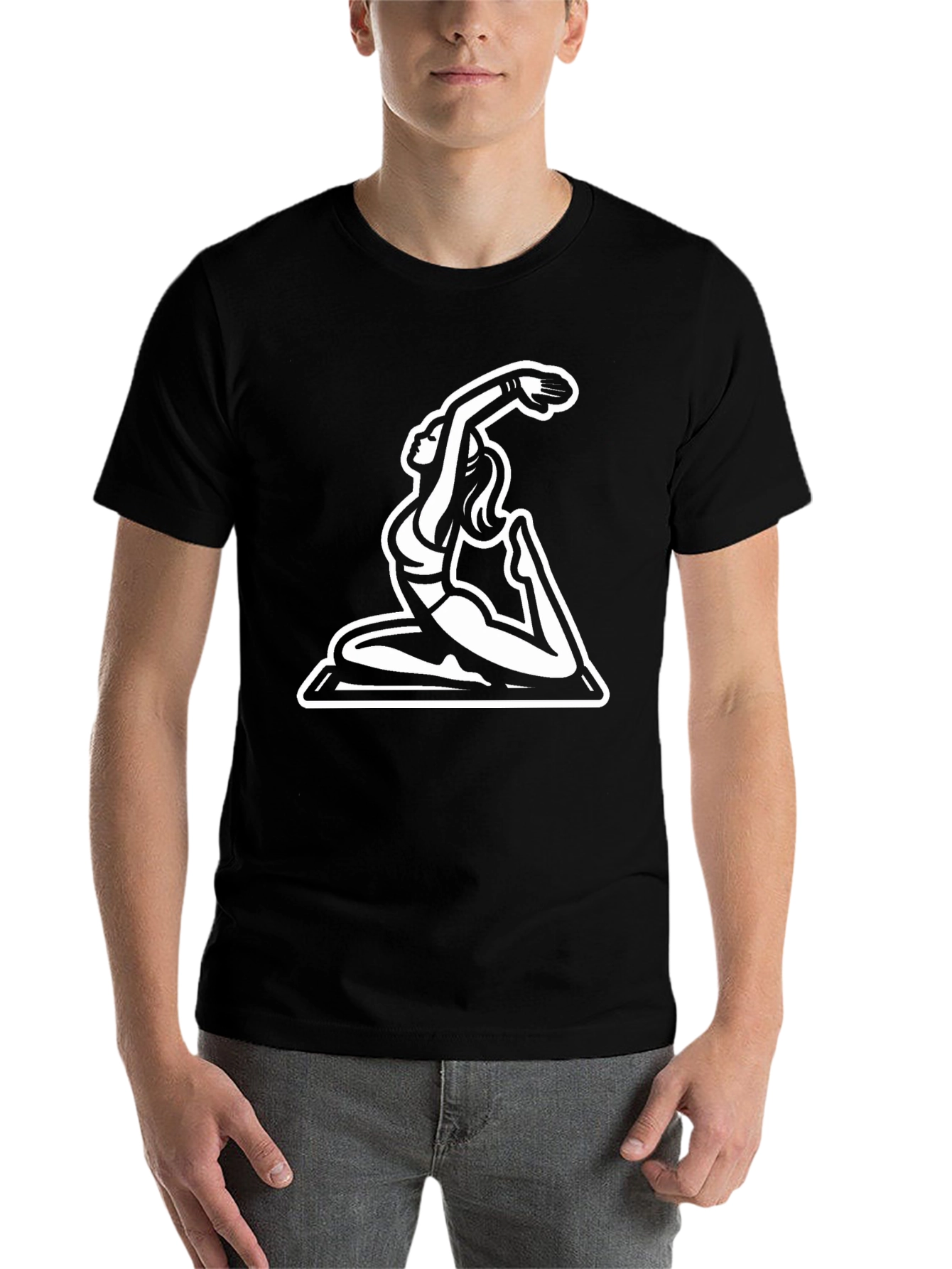 Black Yoga Pose Graphic Tee - Black Cotton Blend view 7