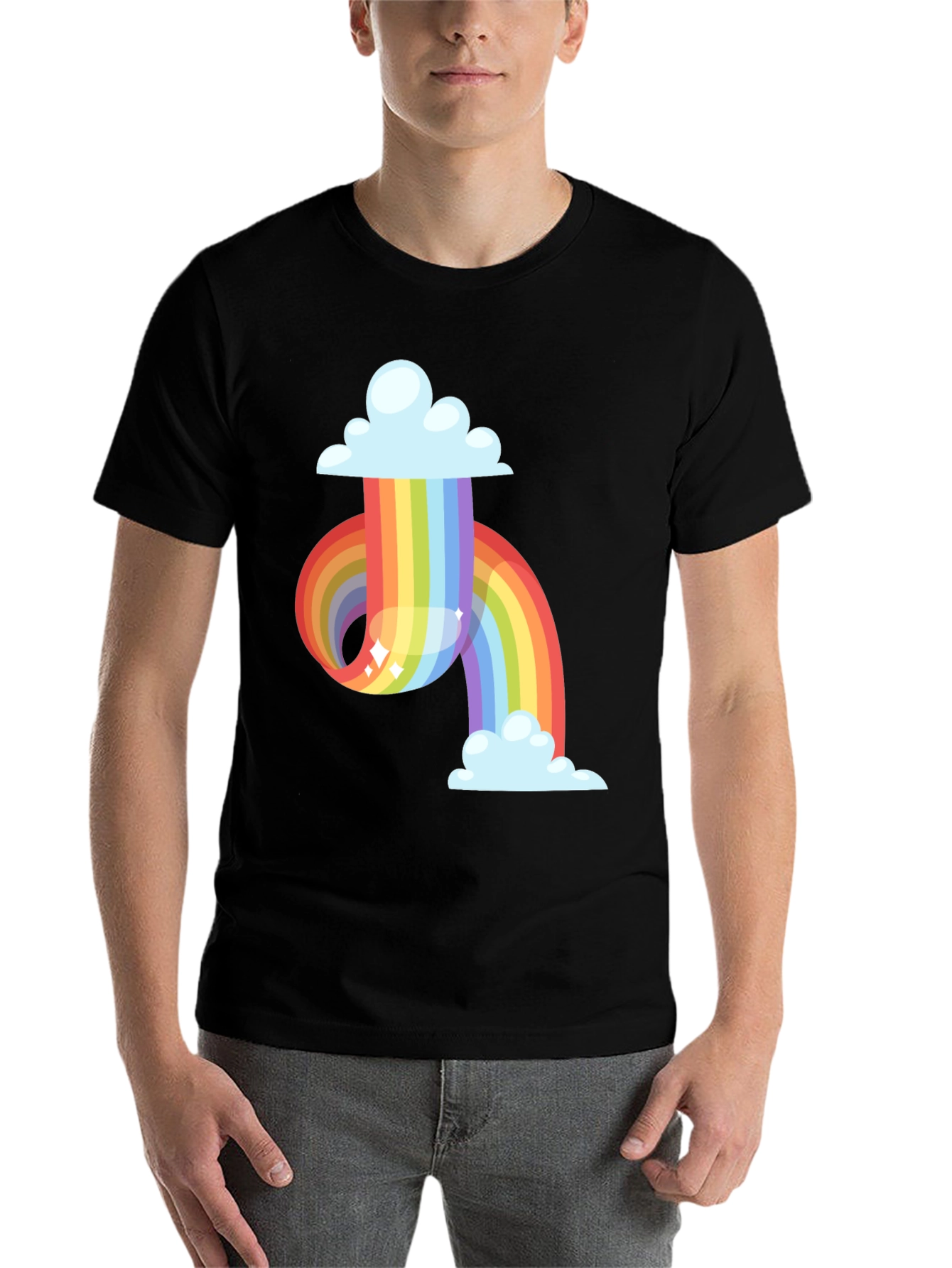 Black Rainbow Cloud Graphic Tee - Soft Cotton Blend view 7