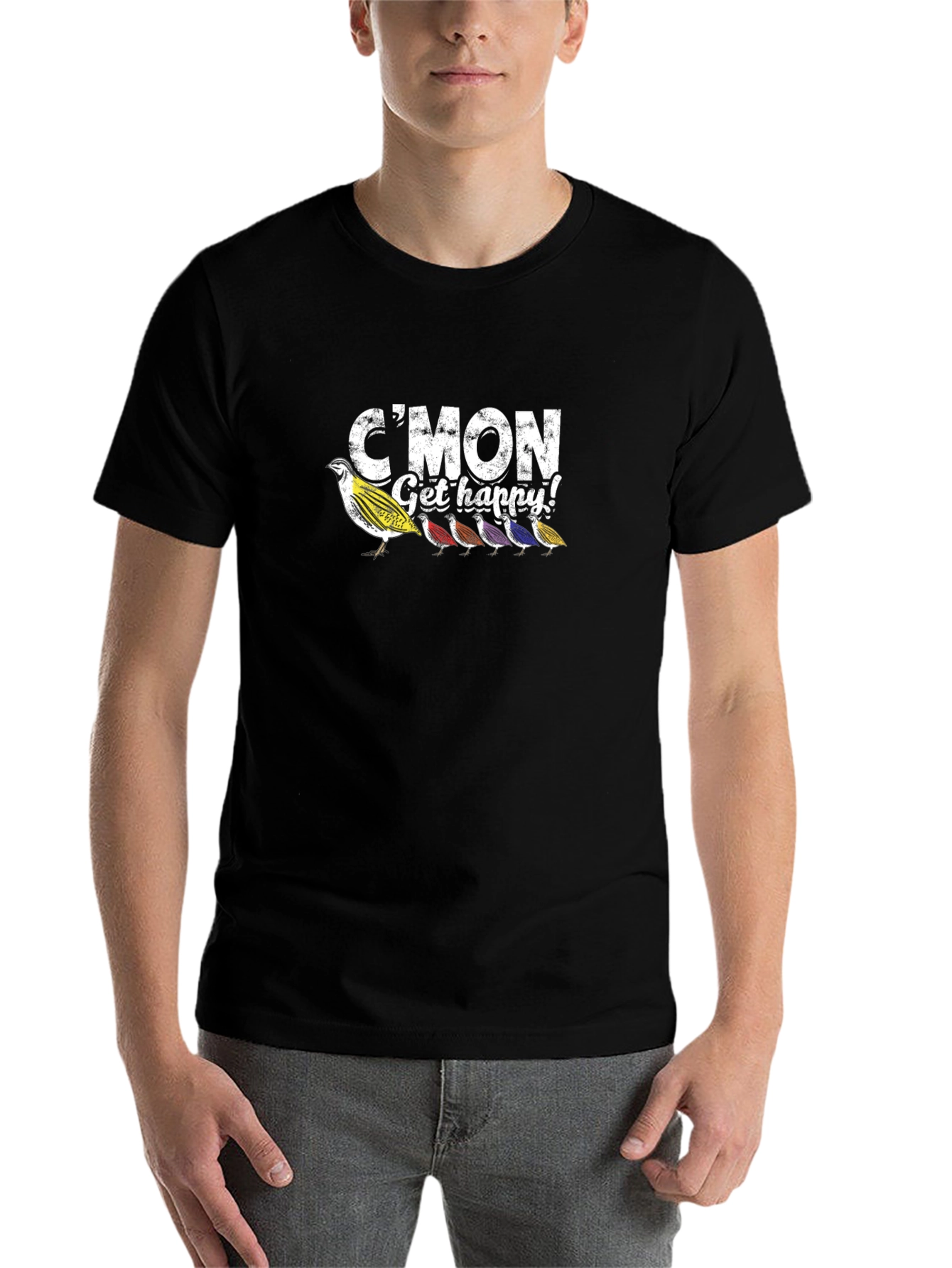 Black C'mon Get Happy Quail T-Shirt view 7