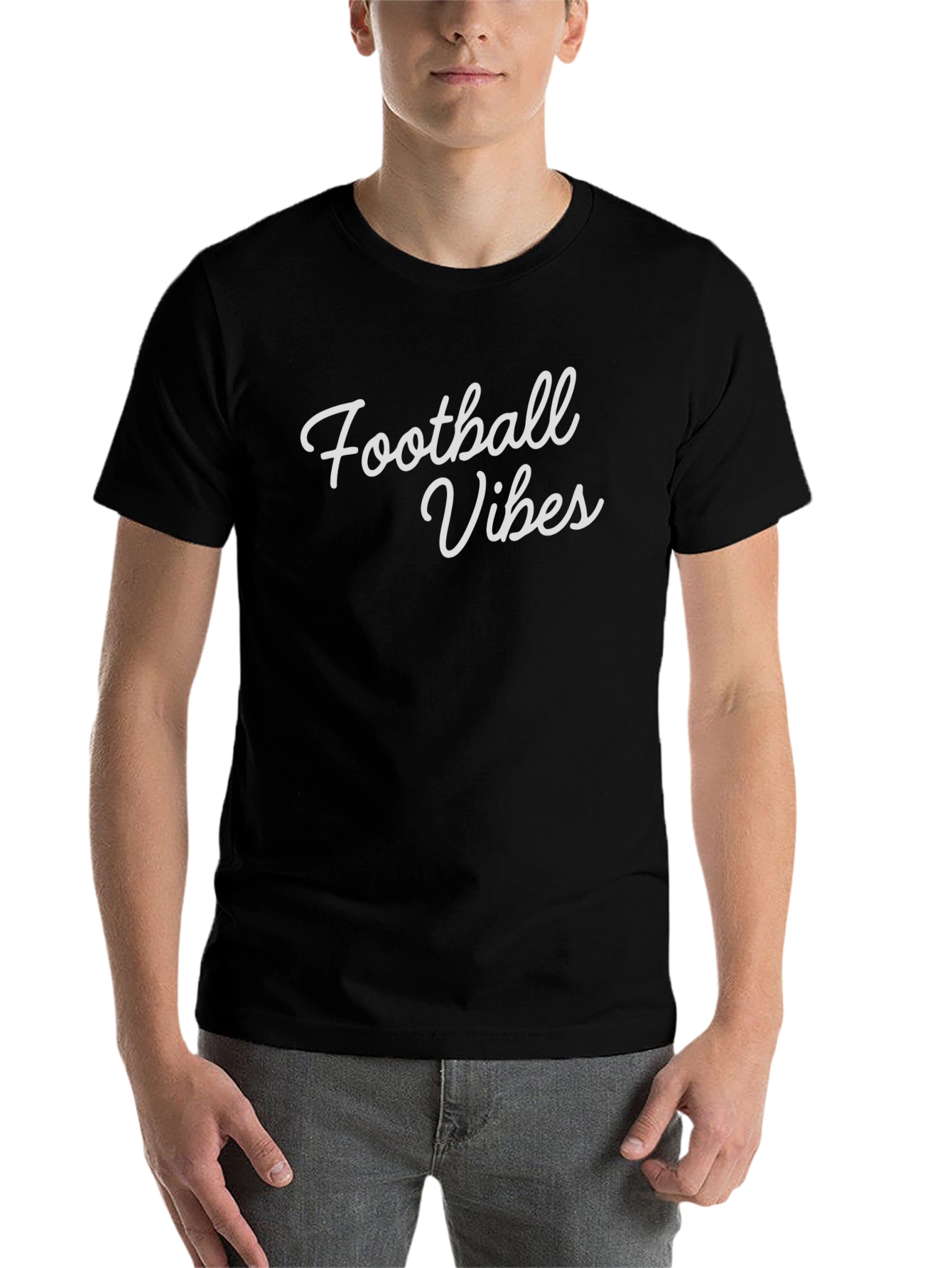 Black Football Vibes Graphic Tee - Soft Black T-Shirt view 7