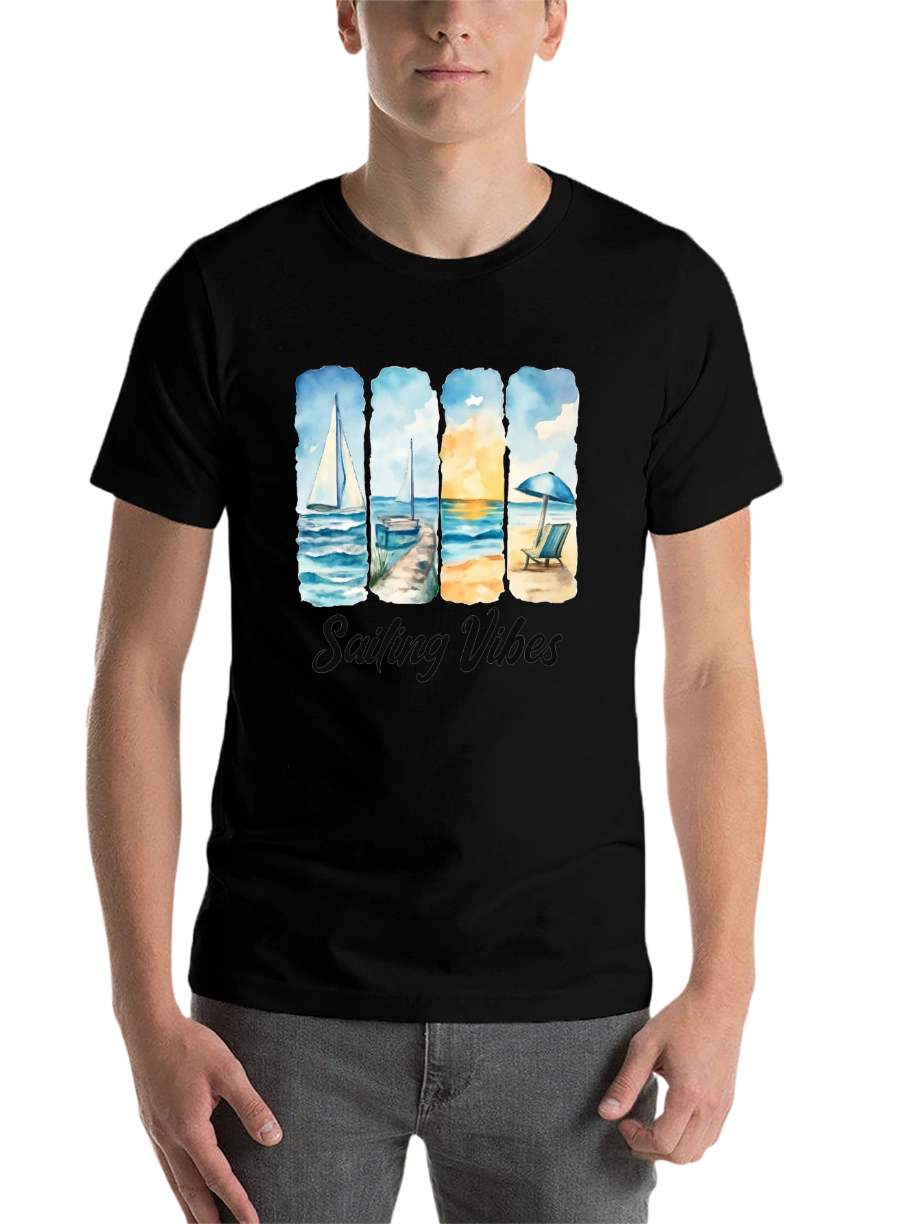 Black Sailing Vibes T-Shirt - Black Cotton Tee view 7