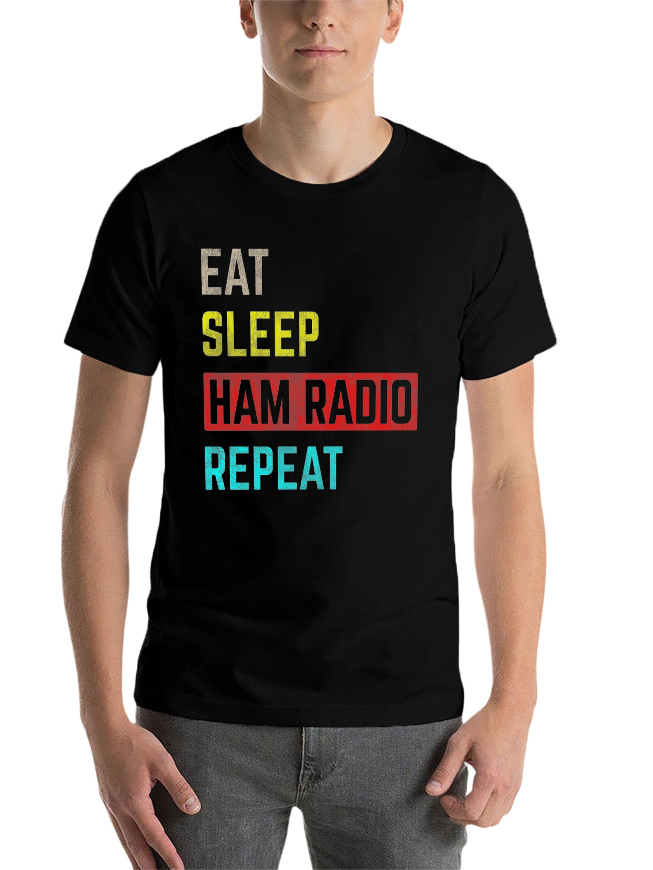 Black Eat Sleep Ham Radio Repeat T-Shirt view 7