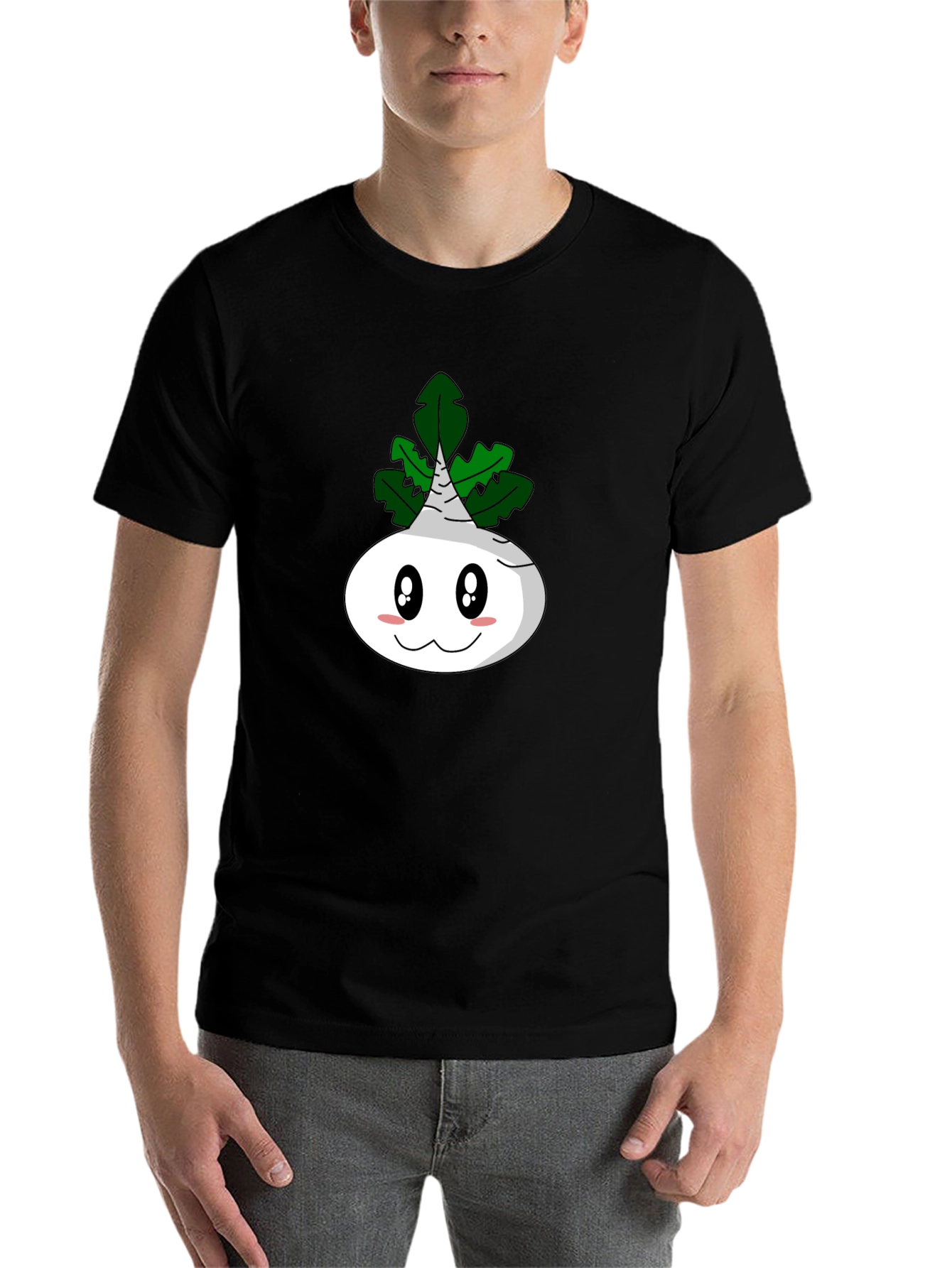 Black Cartoon Turnip T-Shirt - Funny Vegetable Tee view 7