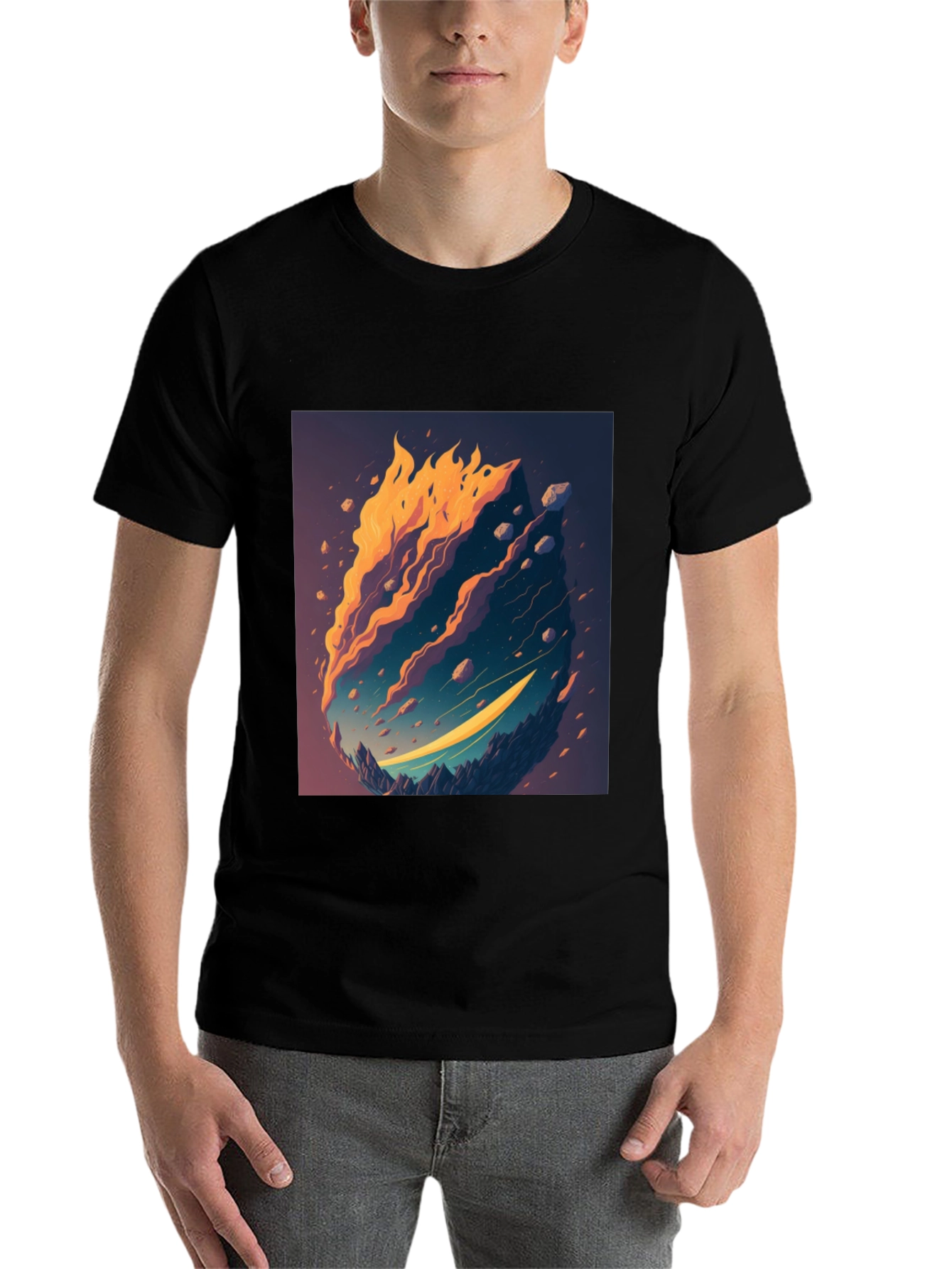 Black Fiery Landscape Graphic Tee - Unique Design view 7