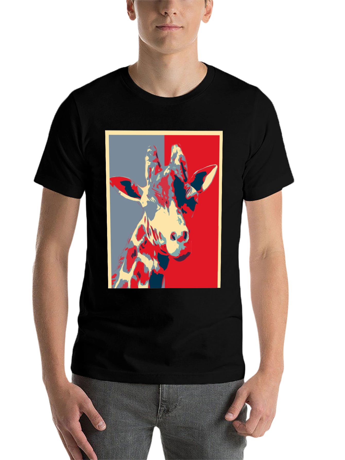 Black Giraffe Pop Art Graphic Tee - Trendy Crew Neck T-Shirt view 7