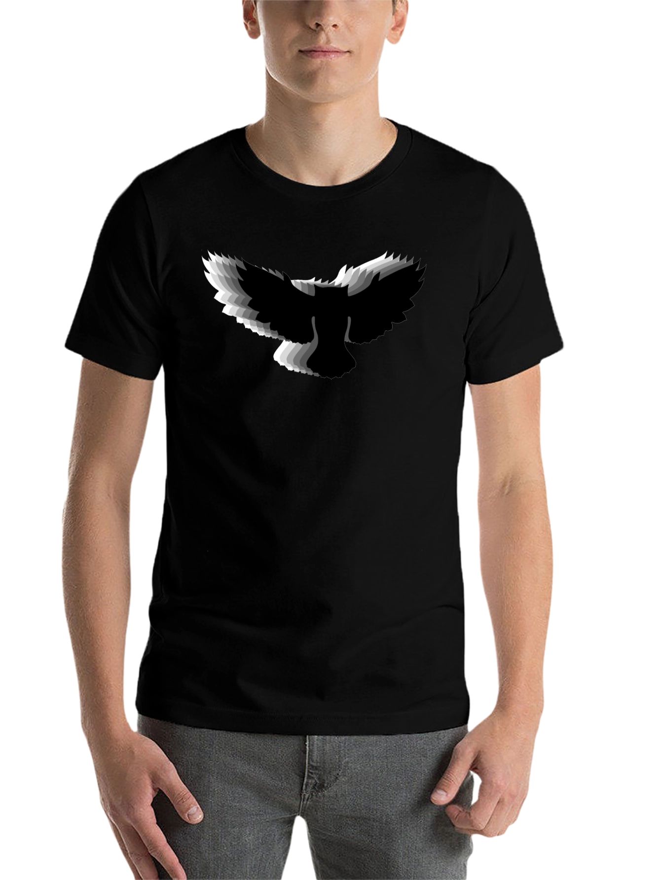Black Men's Black Graphic Tee - Abstract Bird Design view 7