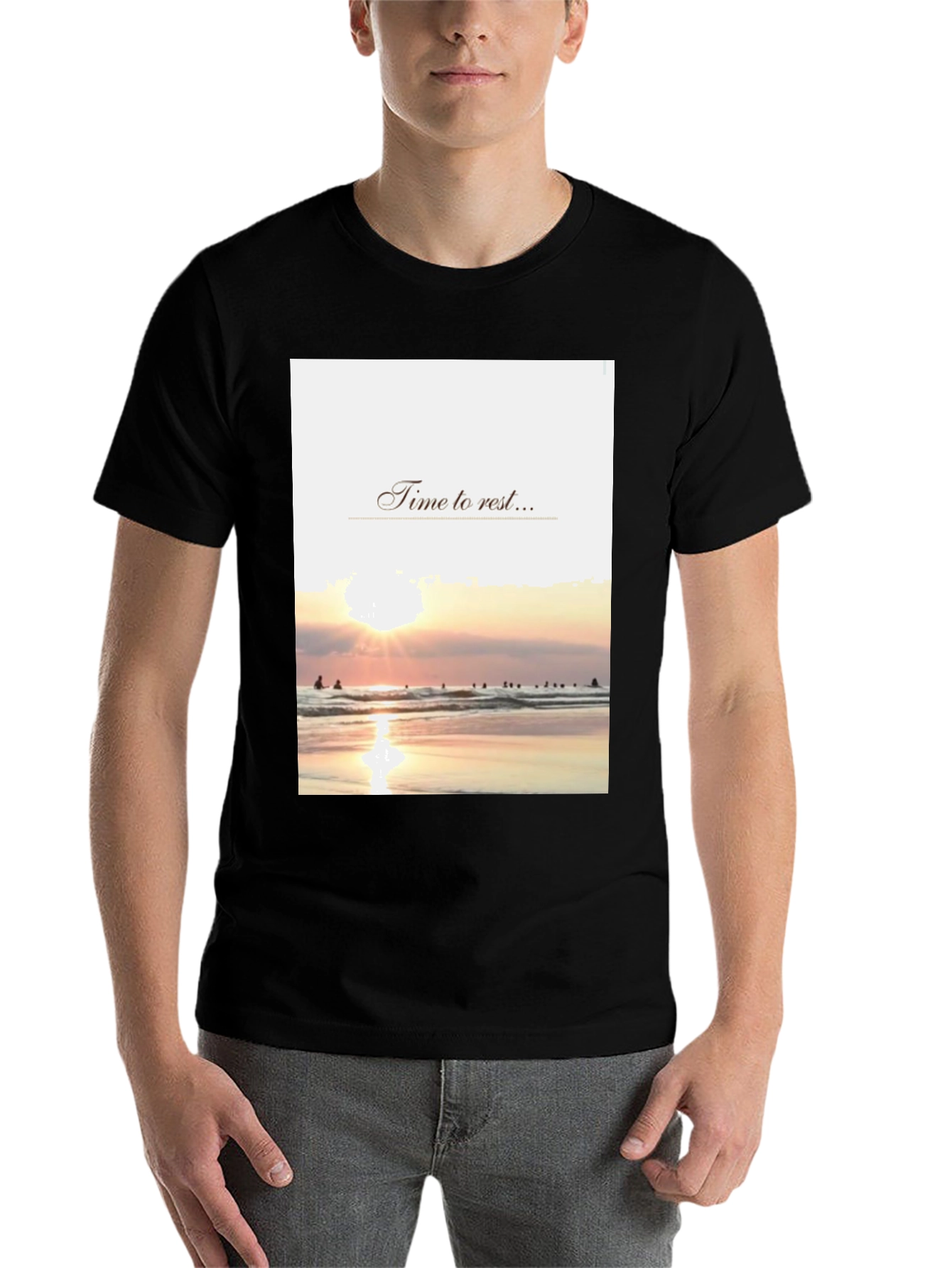 Black Time to Rest Graphic Tee - Beach Sunset Design view 7