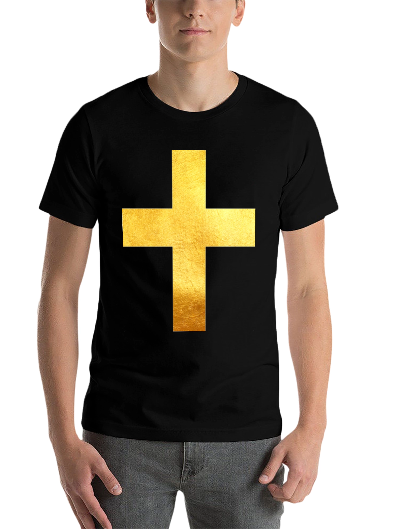 Black Gold Cross Graphic Black T-Shirt view 7