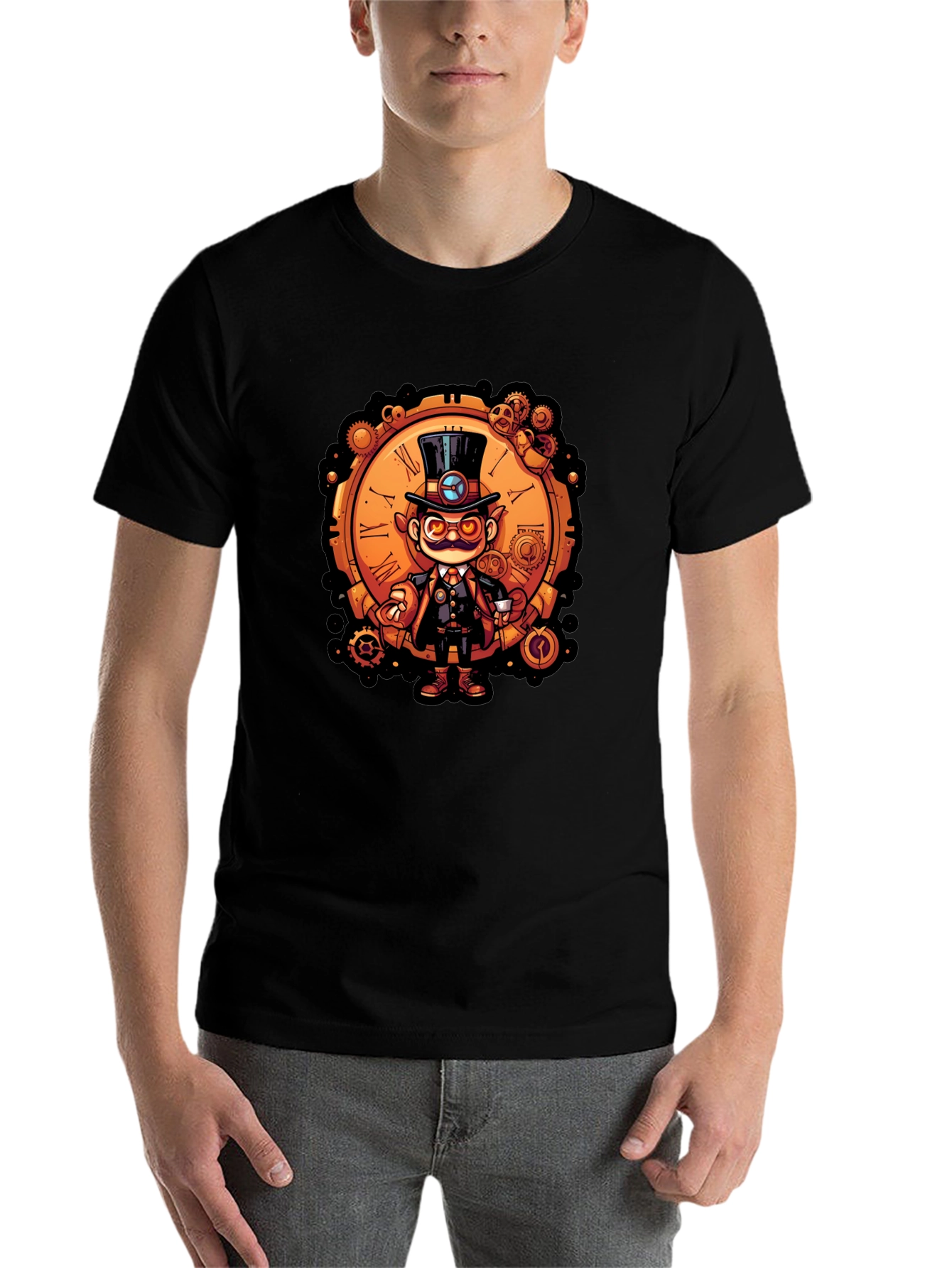Black Steampunk Character Tee - Clockwork Gent T-Shirt view 7