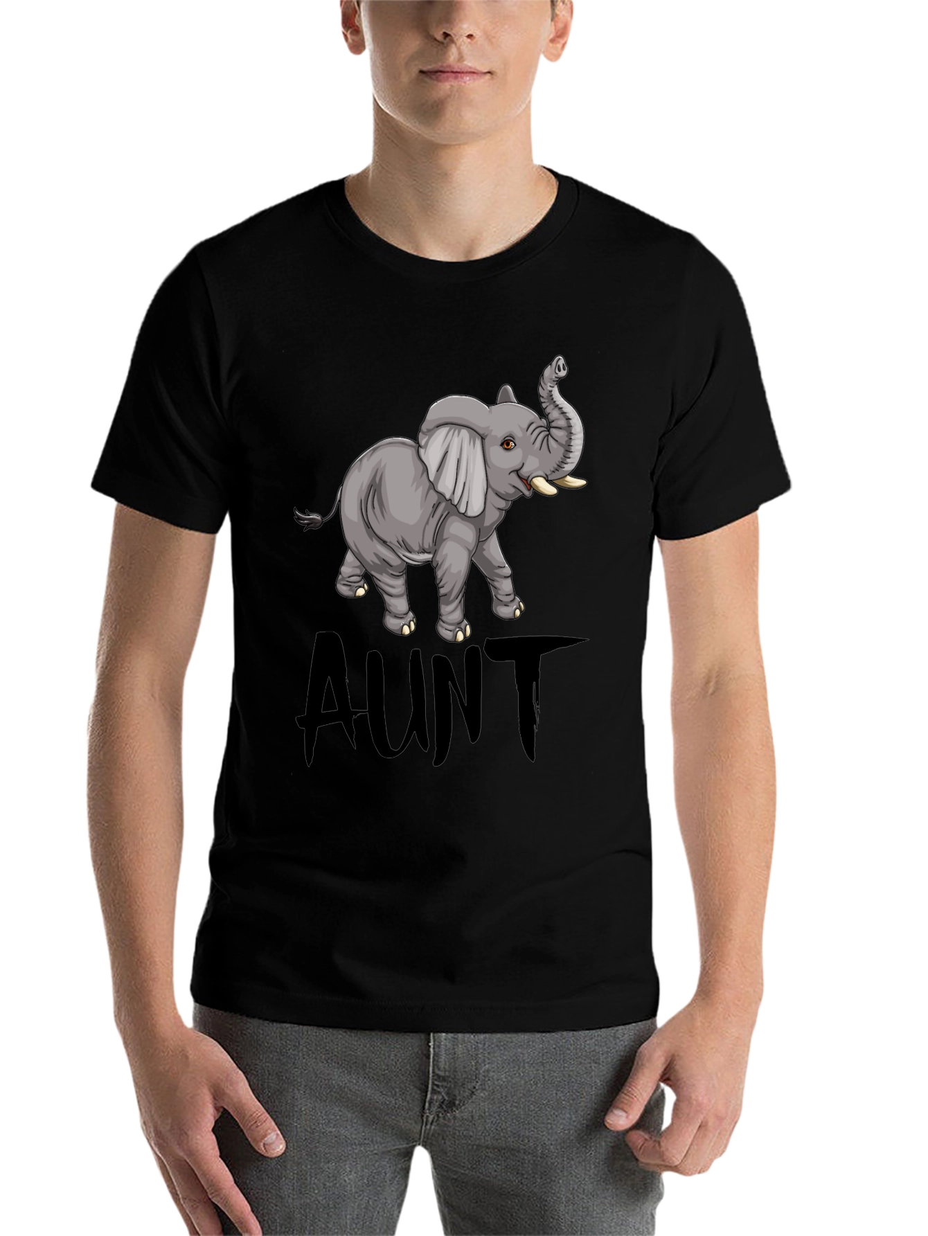 Black Cute Aunt Elephant Graphic Tee - Black view 7