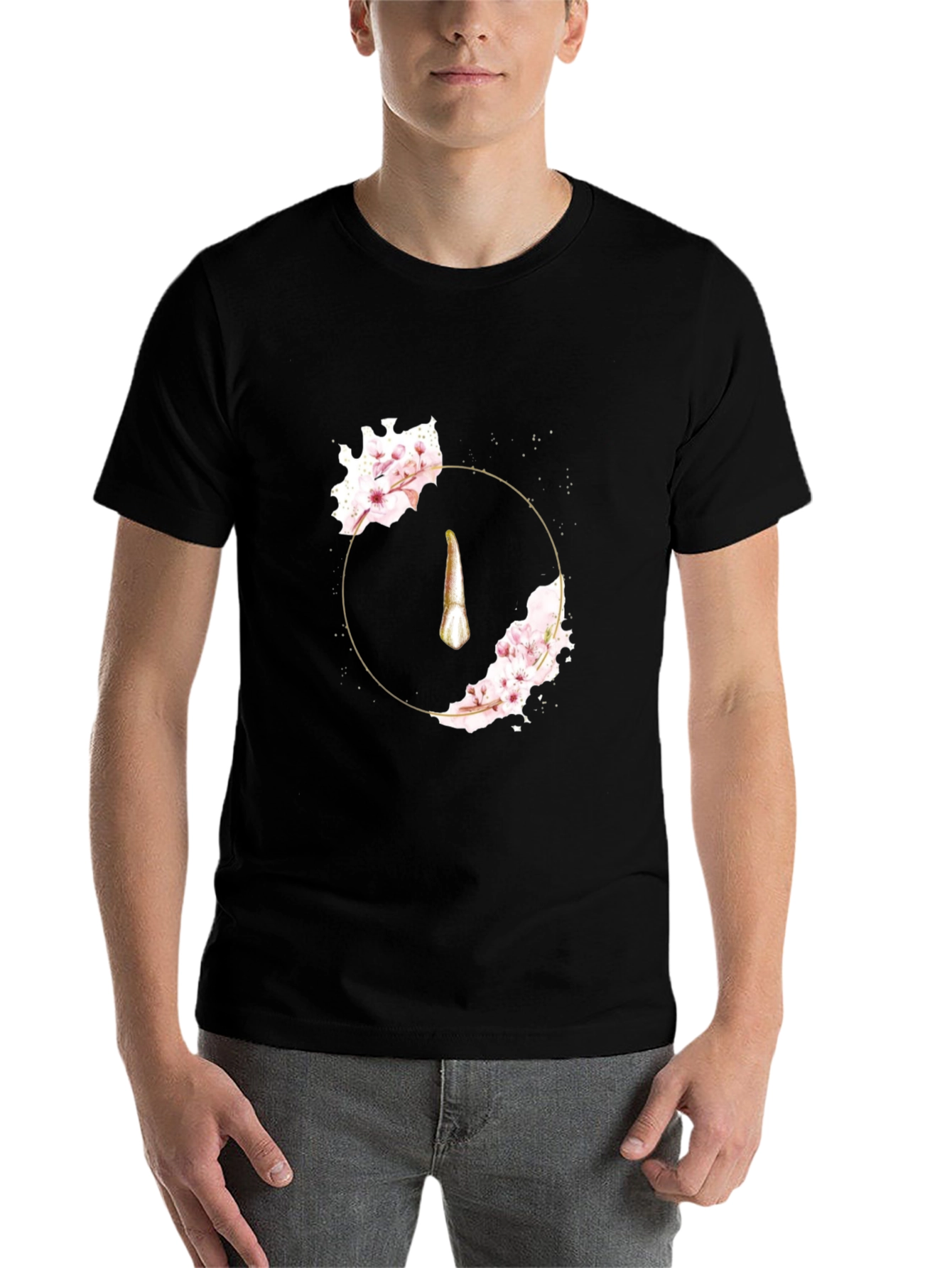 Black Floral Tooth Graphic Tee - Artistic Dental Fashion view 7