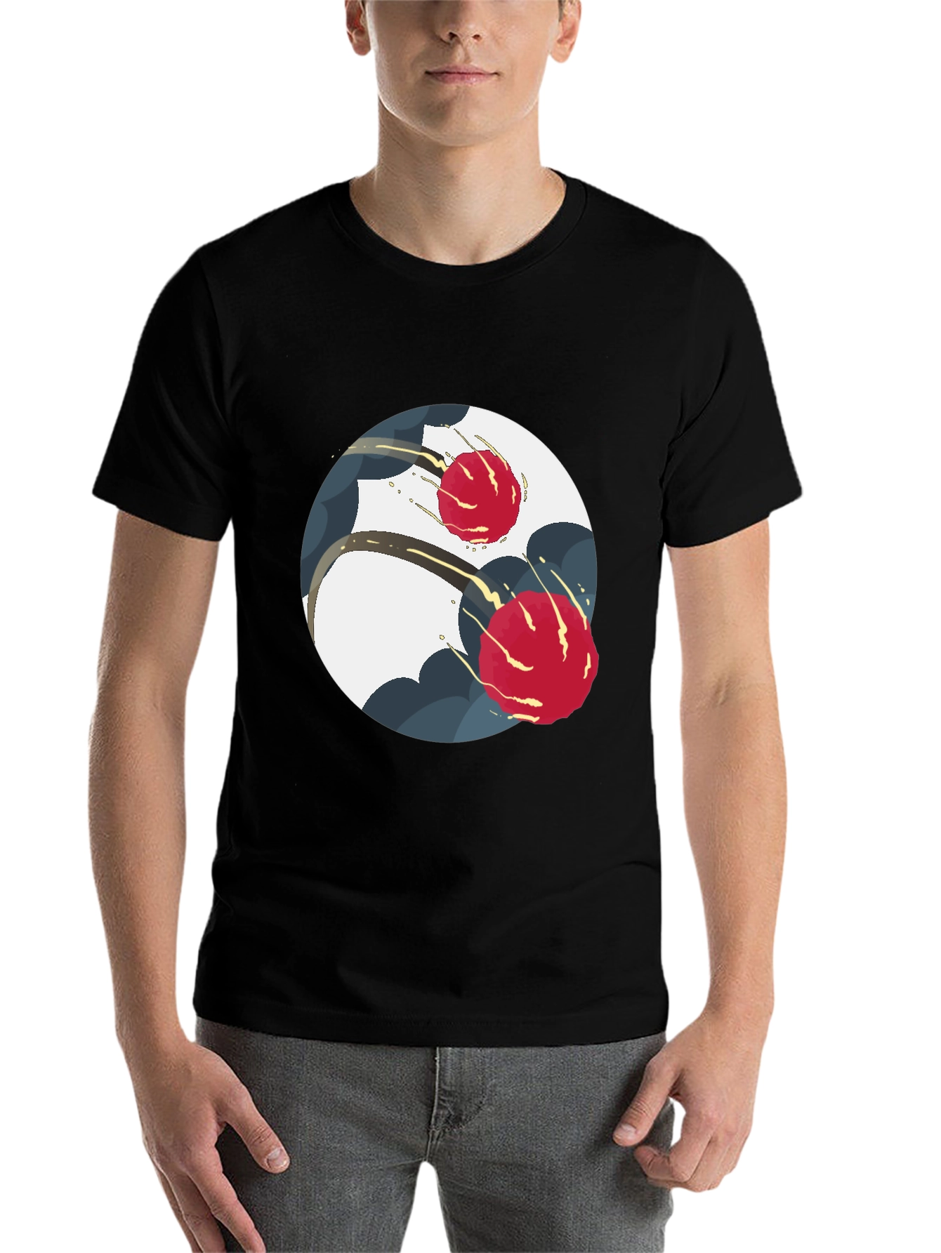 Black Modern Yin Yang Graphic Tee - Black view 7