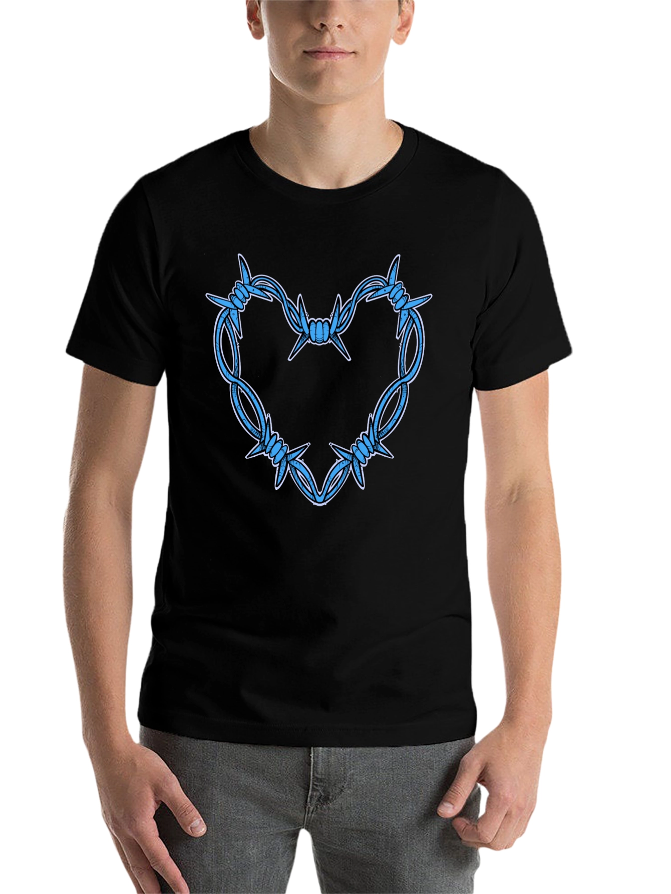 Black Barbed Wire Heart Graphic T-Shirt view 7