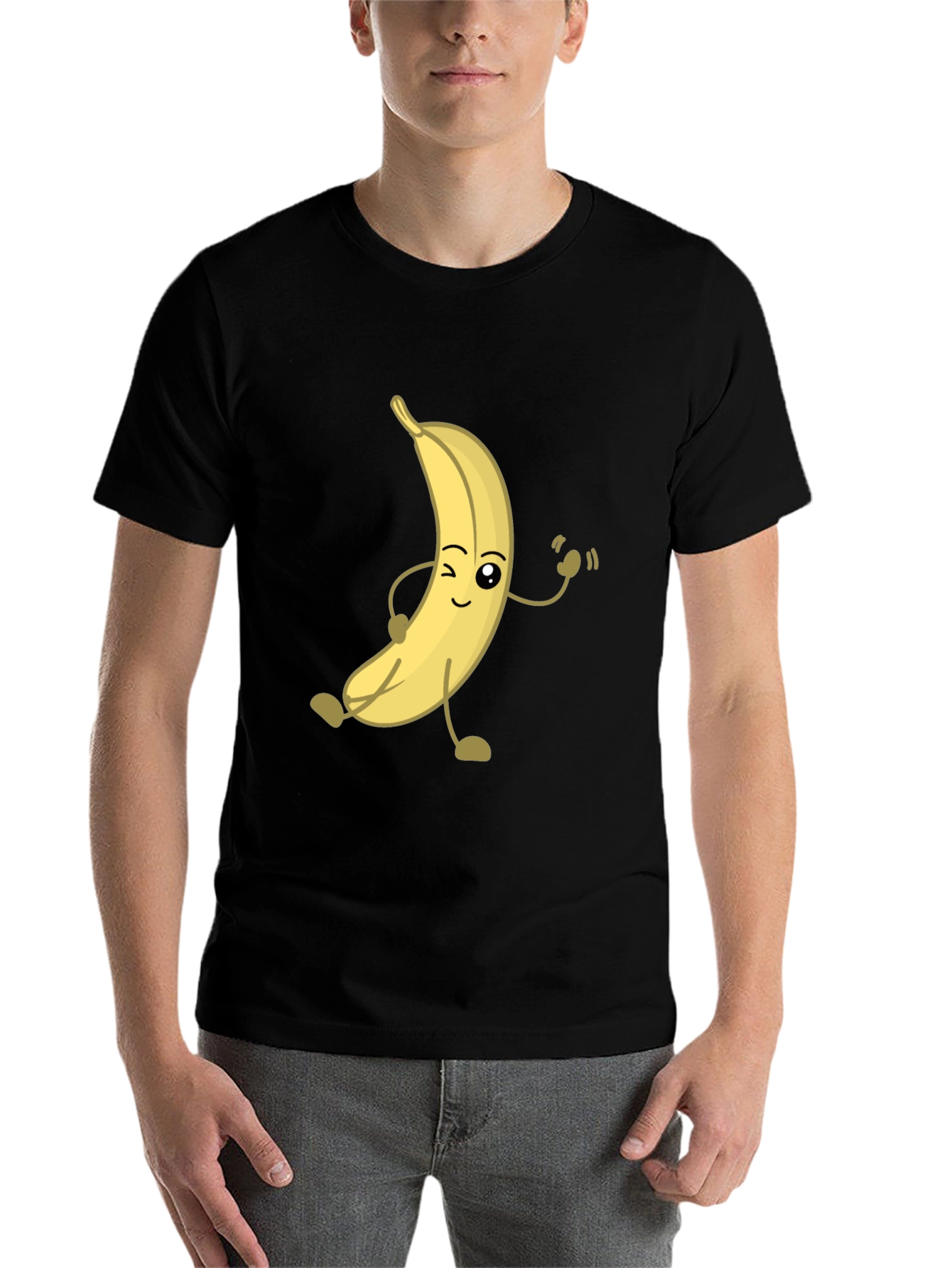 Black Funny Banana Cartoon Graphic T-Shirt view 7