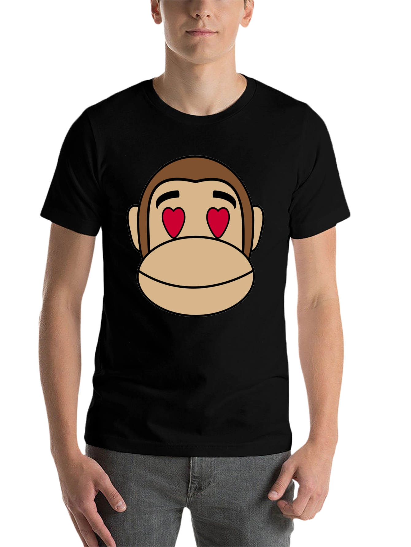 Black Monkey Face Heart Eyes T-Shirt - Black Cotton view 7