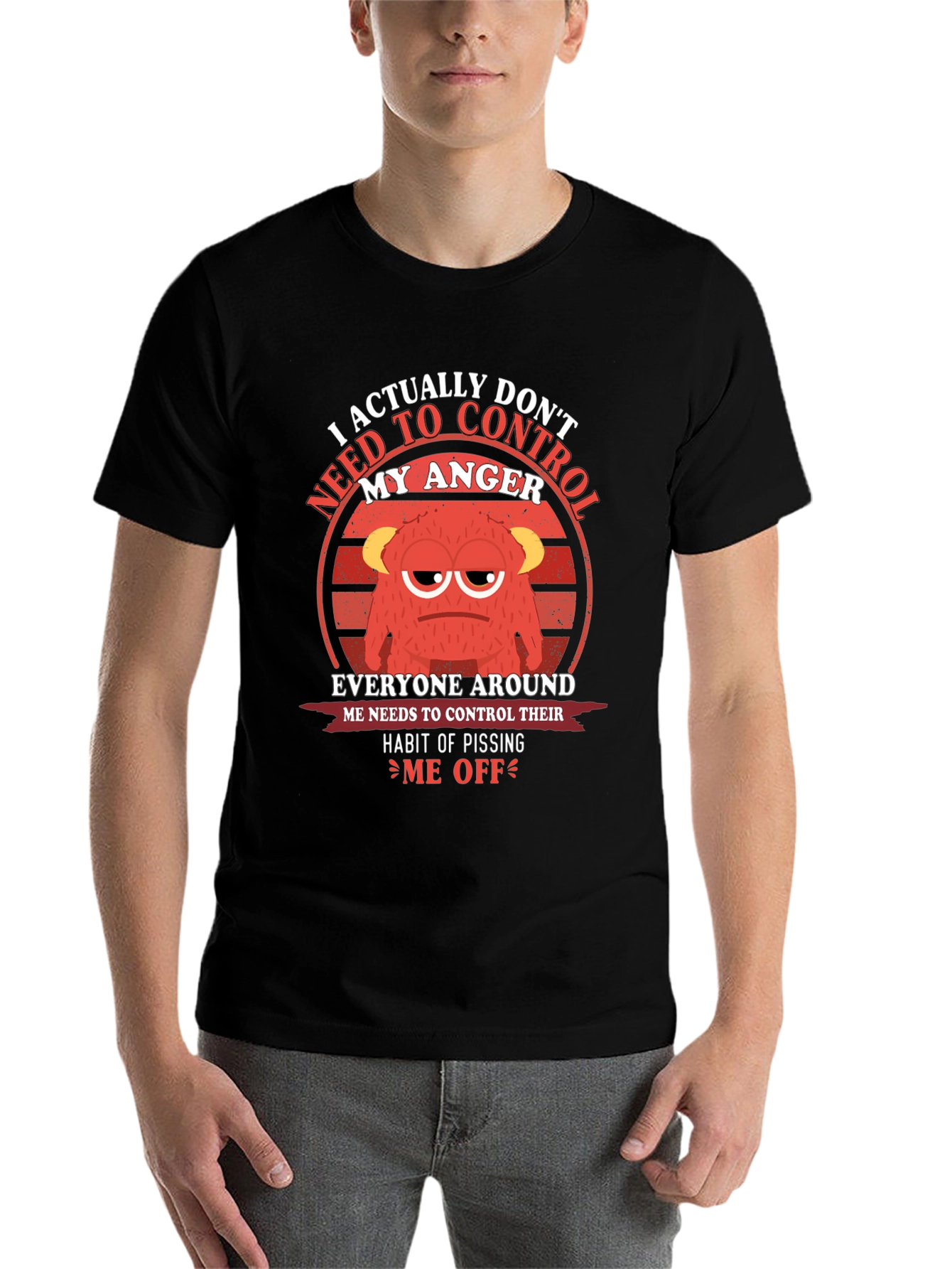 Black Angry Monster Graphic T-Shirt - Funny Humor Tee view 7