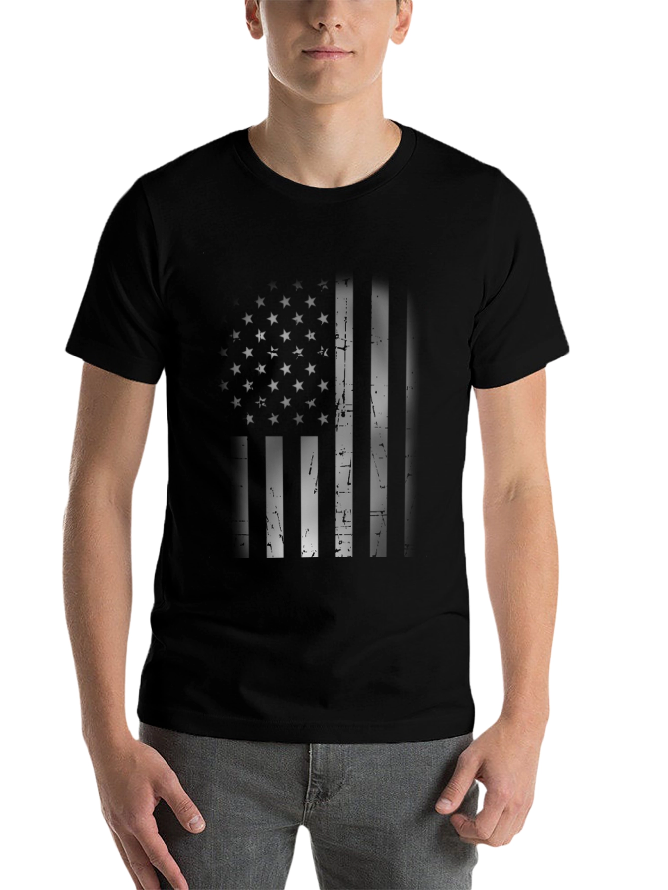 Black American Flag Distressed Graphic Tee - Black view 7