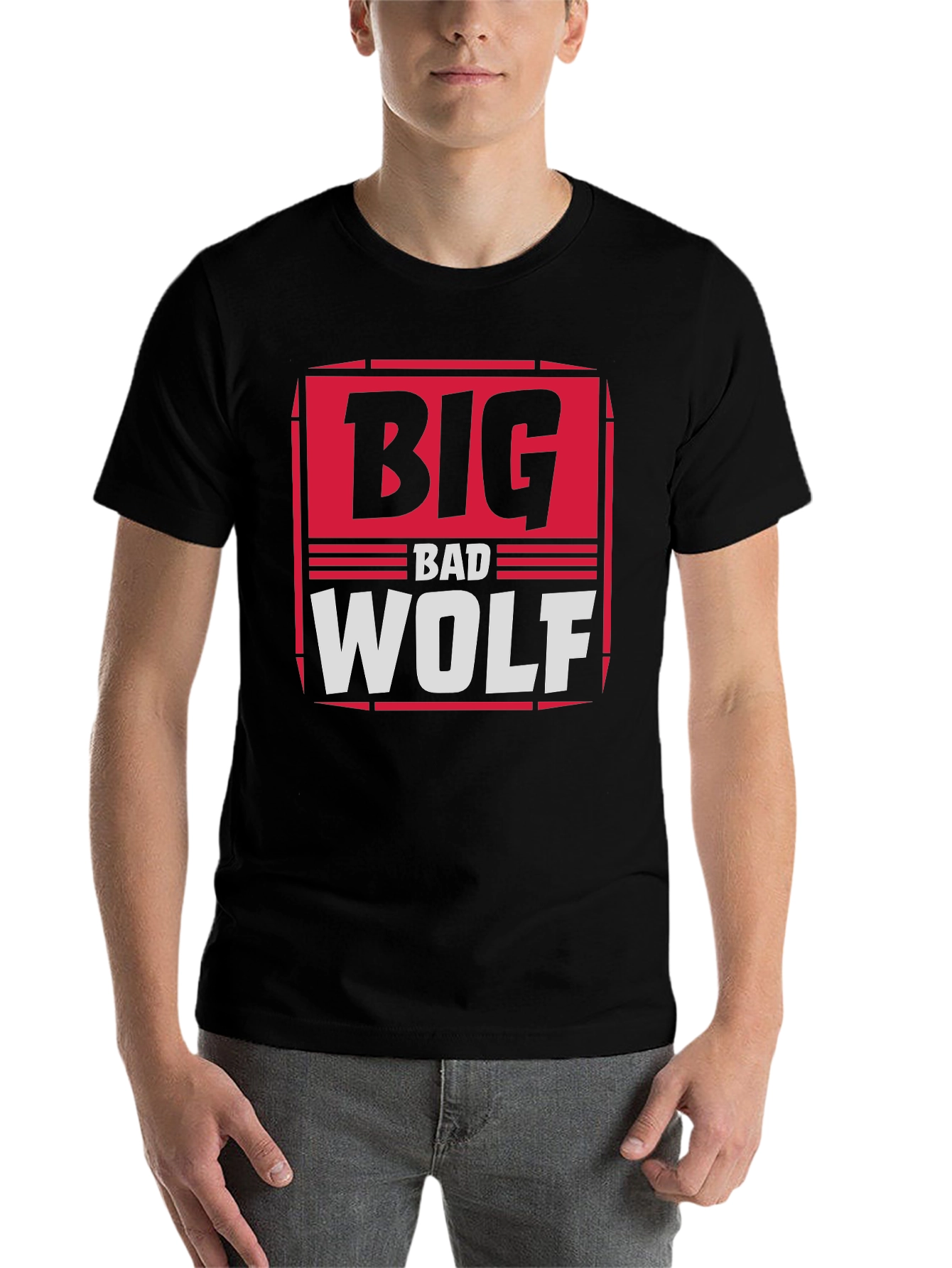 Black Big Bad Wolf Graphic Print T-Shirt view 7