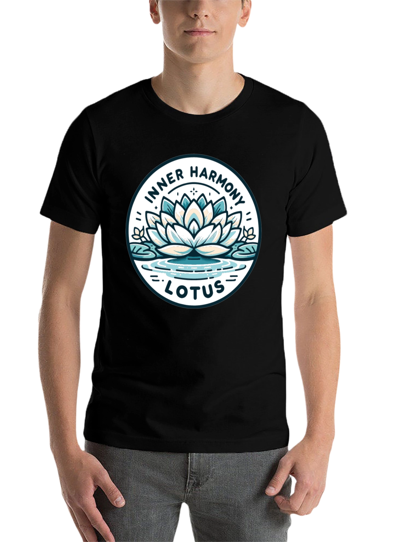 Black Inner Harmony Lotus T-Shirt - Meditative Graphic Tee view 7