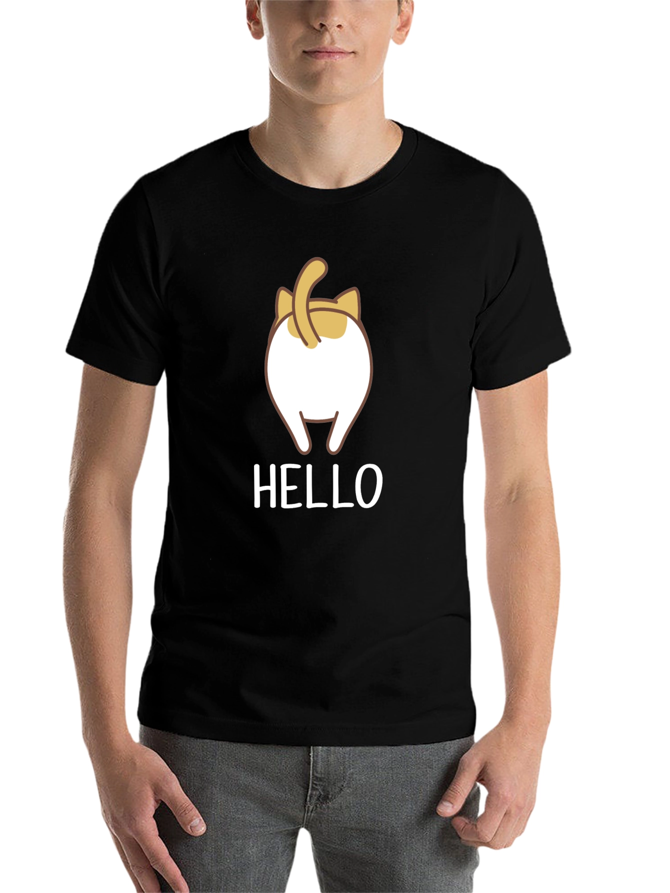 Black Funny Cat Butt T-Shirt - Hello! view 7