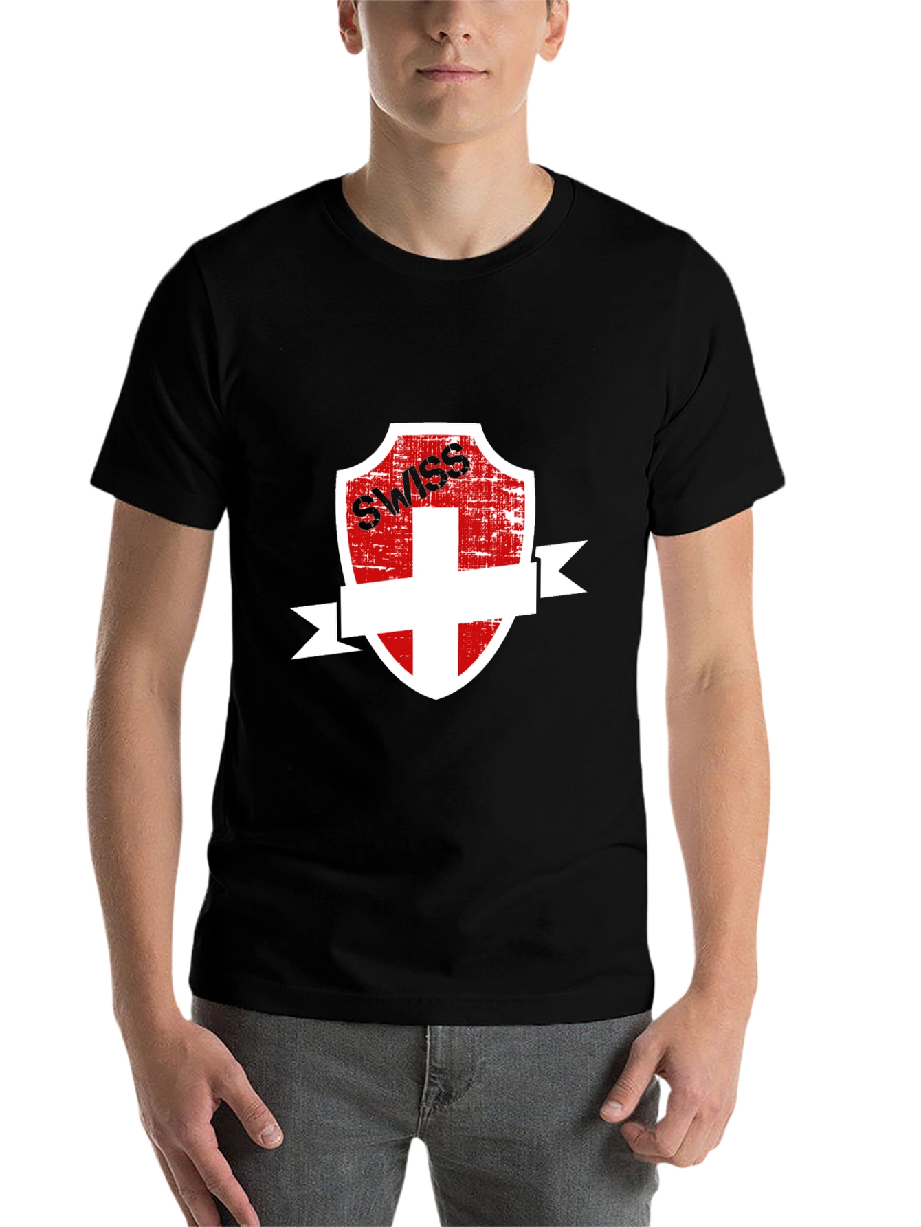 Black Swiss Shield Graphic Tee - Black Cotton T-Shirt view 7