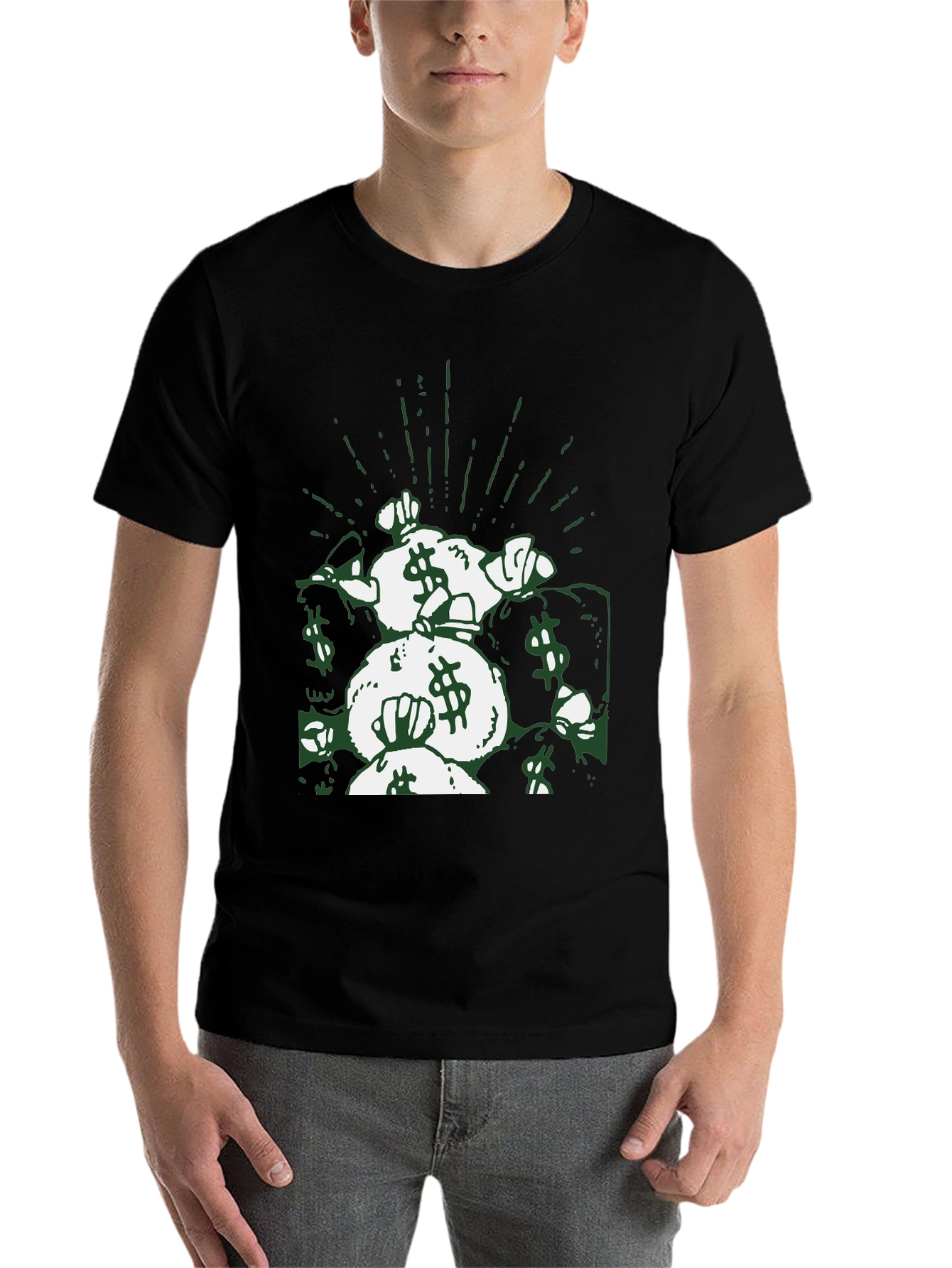 Black Money Bags Graphic Tee - Black Cotton Shirt view 7
