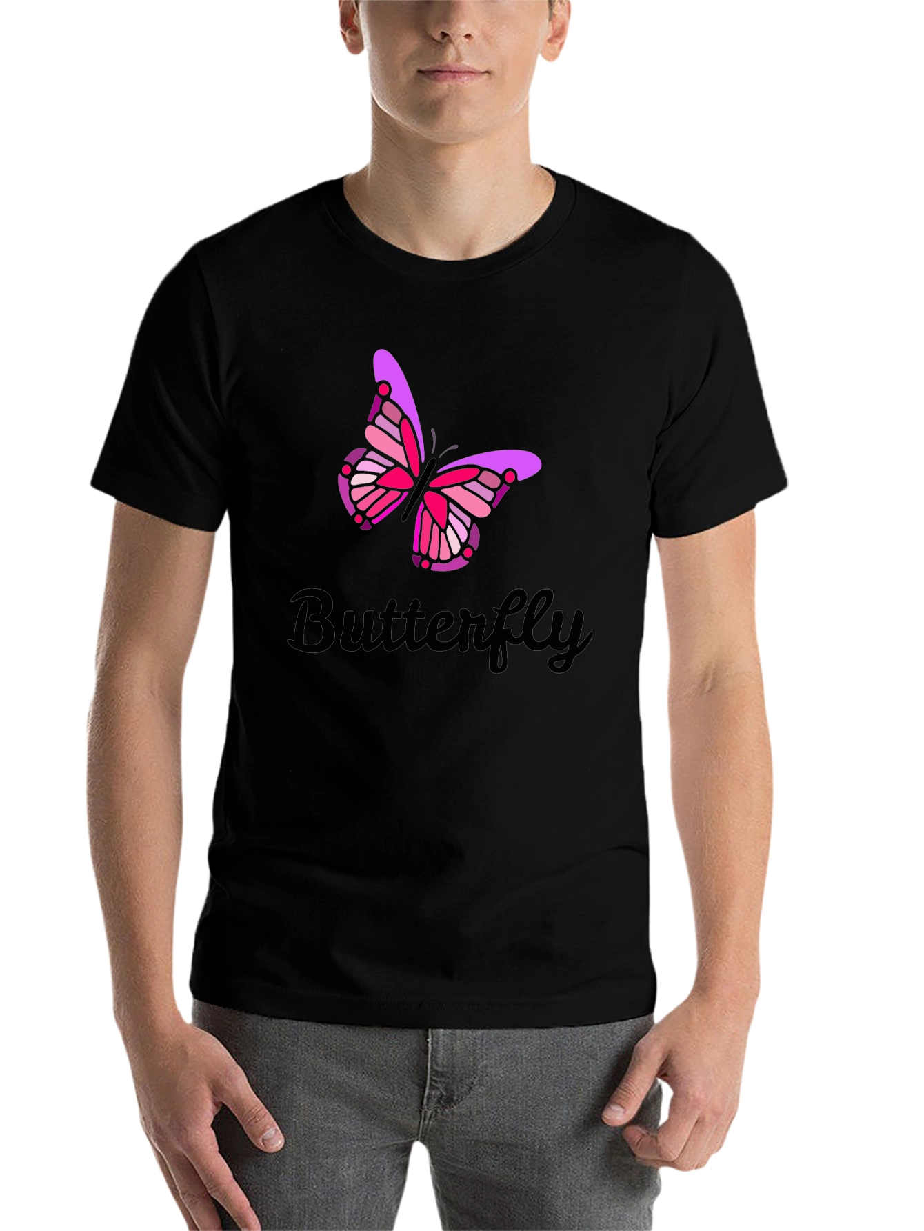 Black Butterfly Graphic Print Men's Black T-Shirt view 7