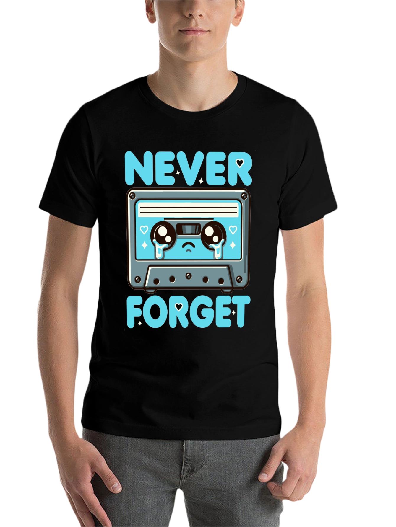 Black Retro Cassette Tape Never Forget T-Shirt view 7