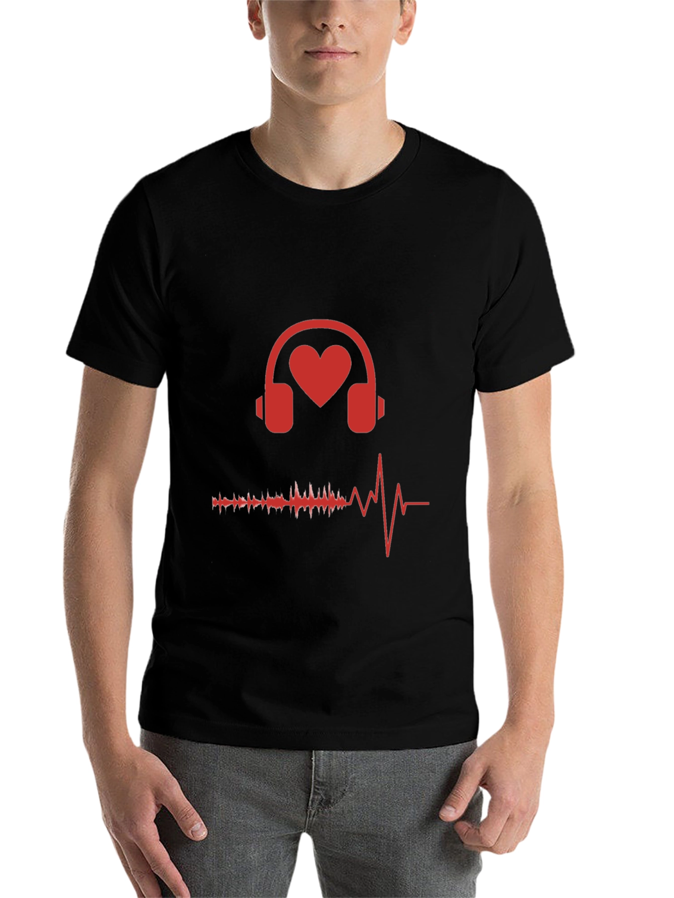 Black Heart Headphones Graphic Tee - Music Lover Shirt view 7